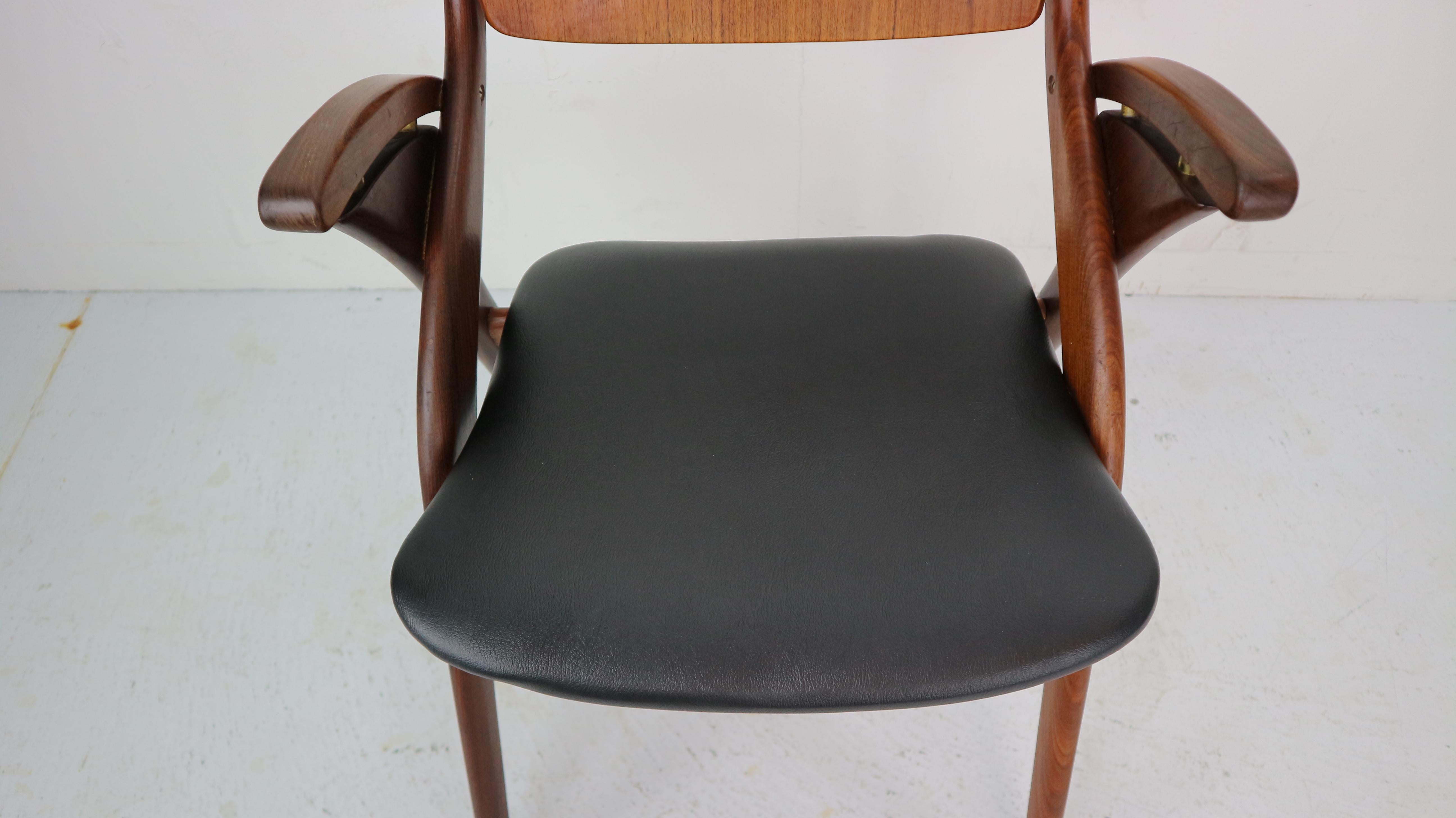 Faux Leather Teak Chair by Arne Hovmand-Olsen for Mogens Kold Møbelfabrik, Denmark, 1960s