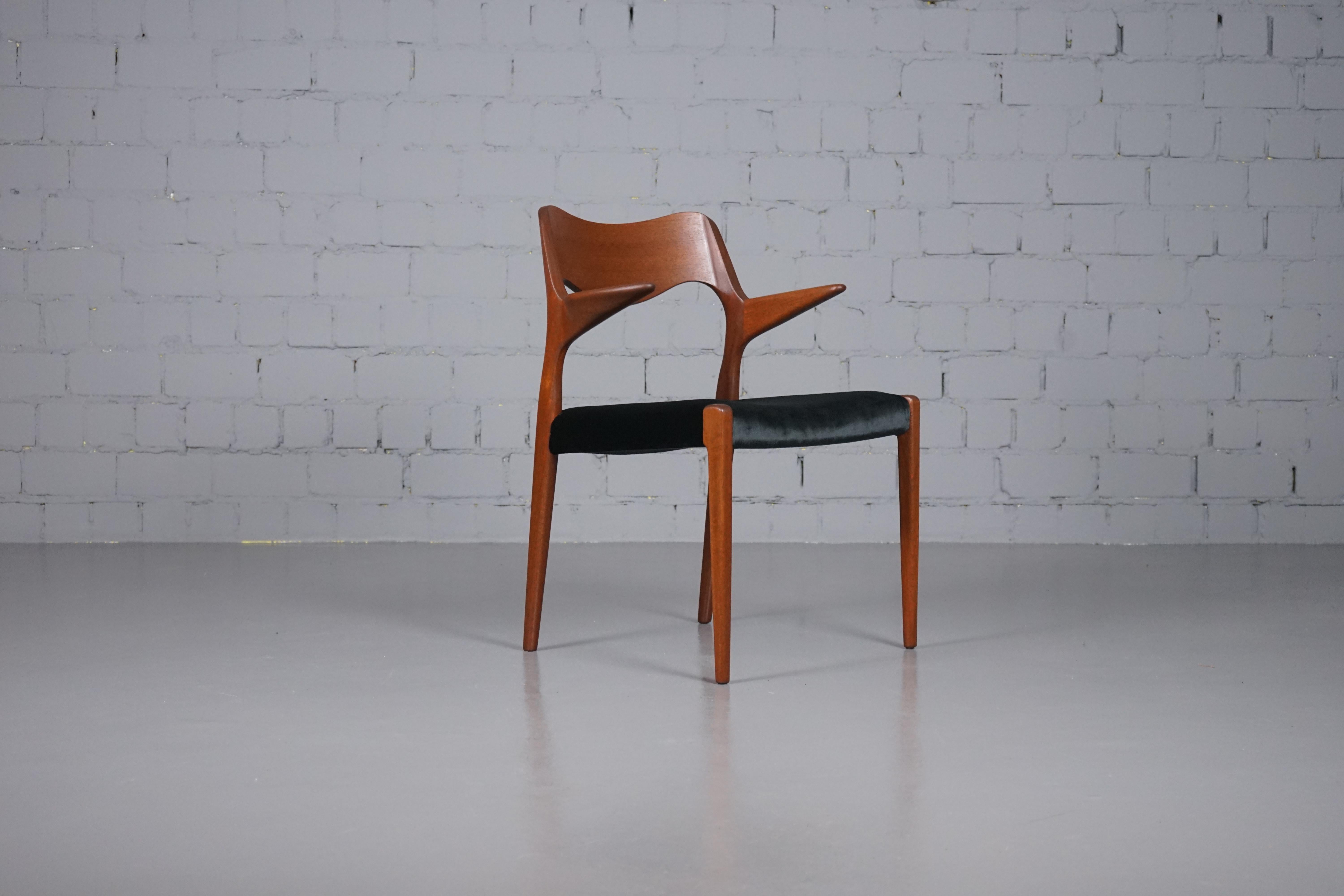 Velvet Teak Chair Model No. 55 Chair by Niels O. Moller for J.L Møller For Sale