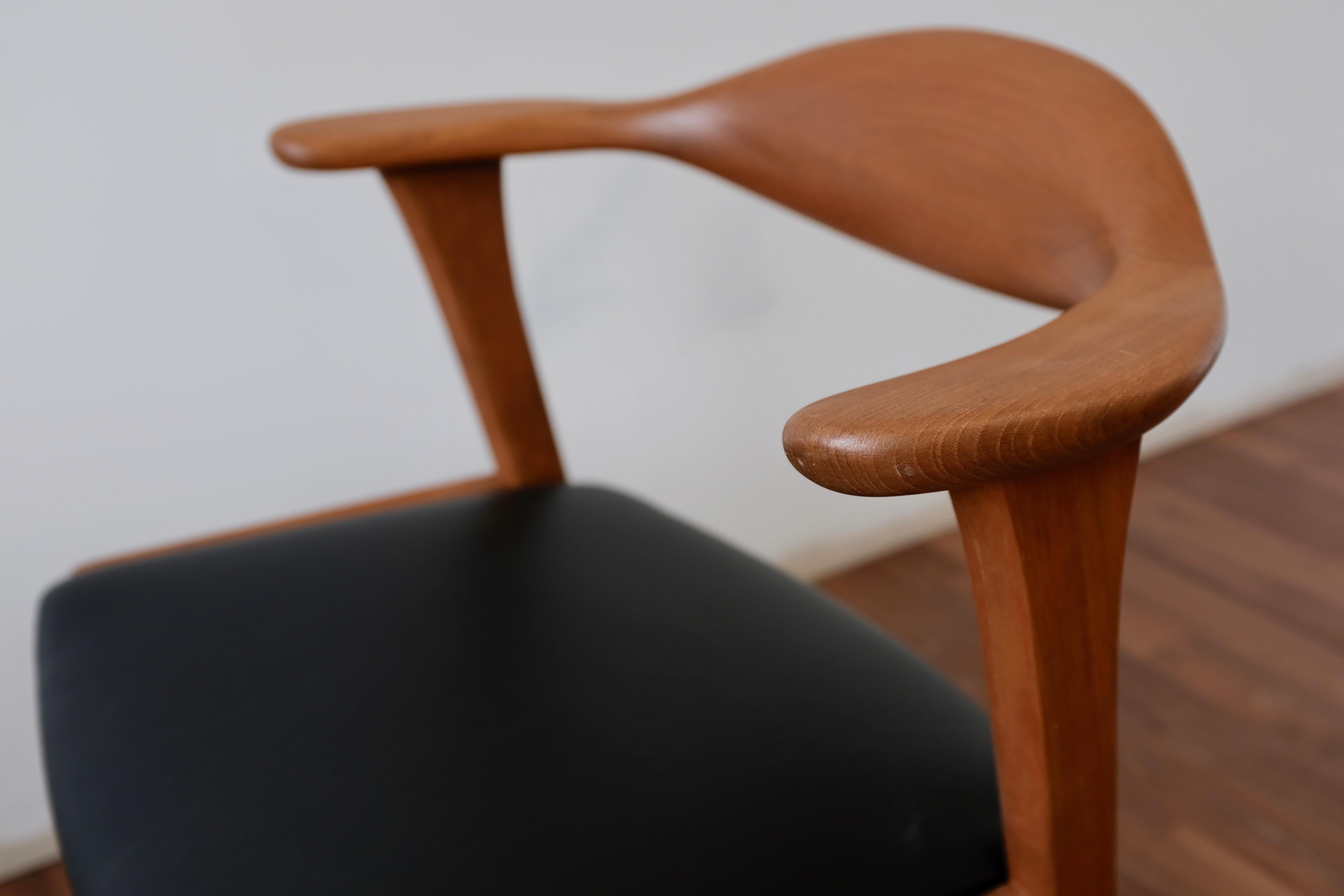 Faux Leather Erik Kirkegaard Model 49B Chair in Teak by Hong Stolfabrik For Sale