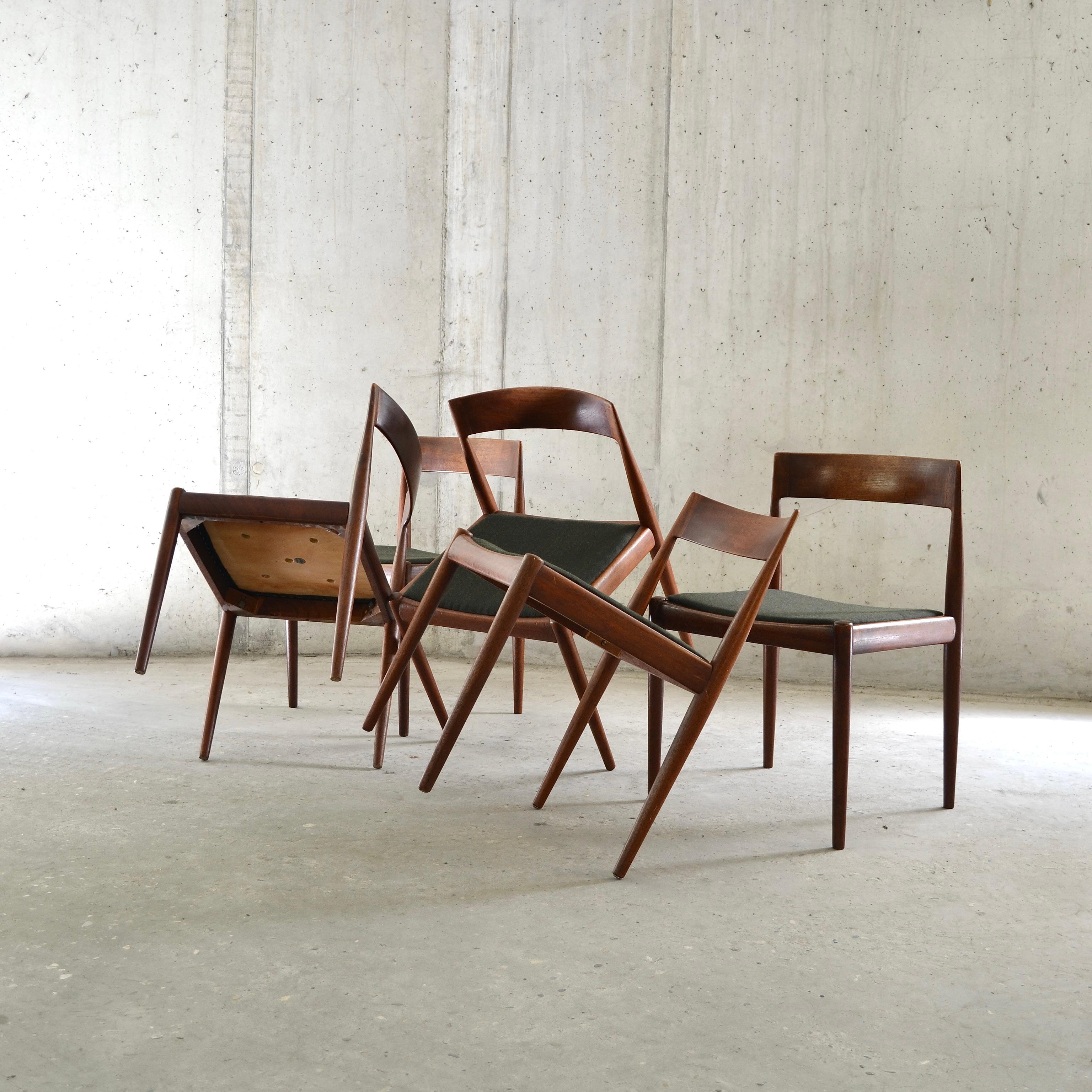 Mid-Century Modern Teak Chairs, Kai Kristiansen, Fritz Hansen, Denmark, 1961