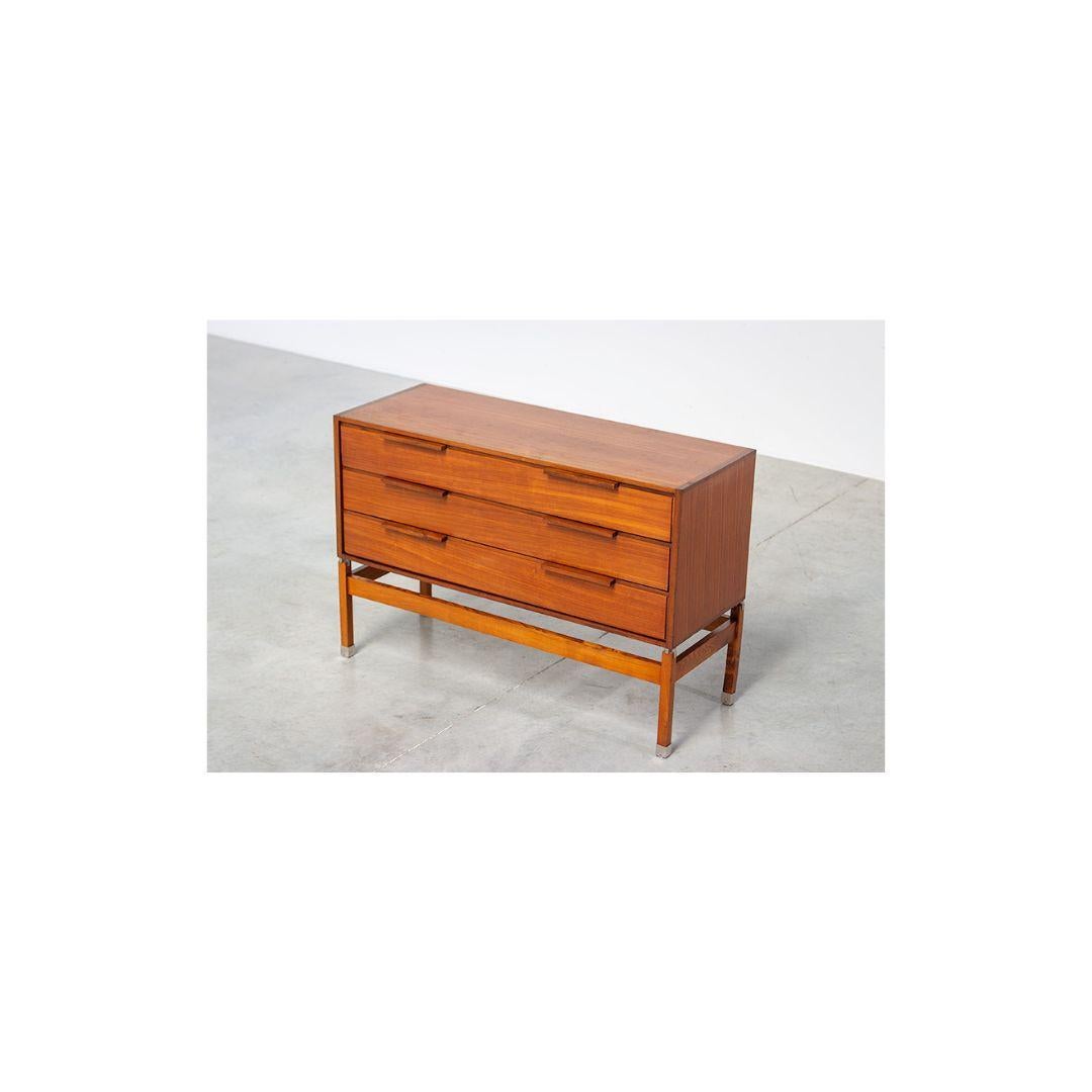 Elm chest of drawers by Pieter De Bruyne for AL Meubel. This modernist chest of drawers has beautifully proportioned lines. Resembling an architectural creation floated in metal alloys, its beauty does not detract from its function, as it also