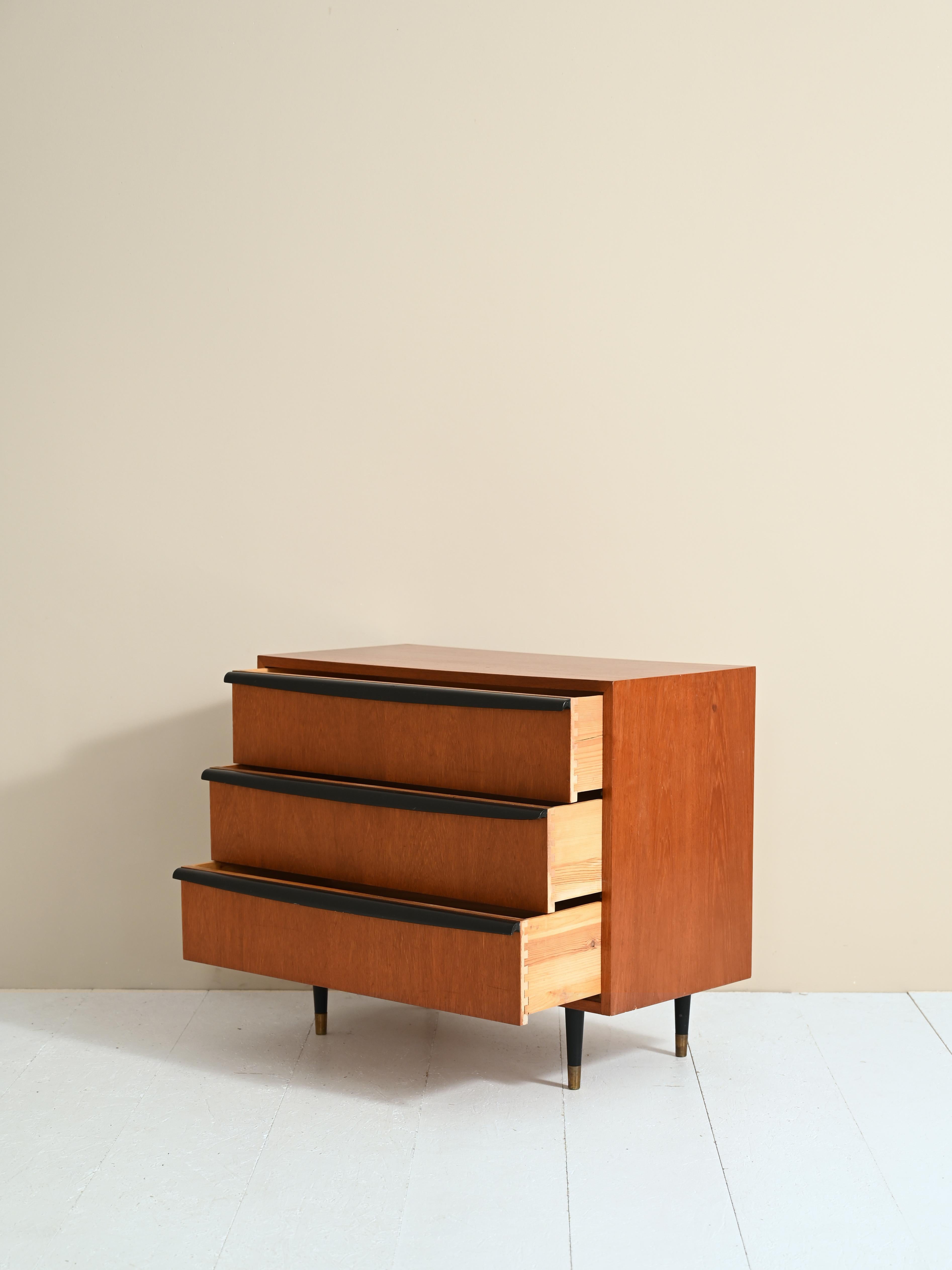 Teak Chest of Drawers with Black Painted Details For Sale 4