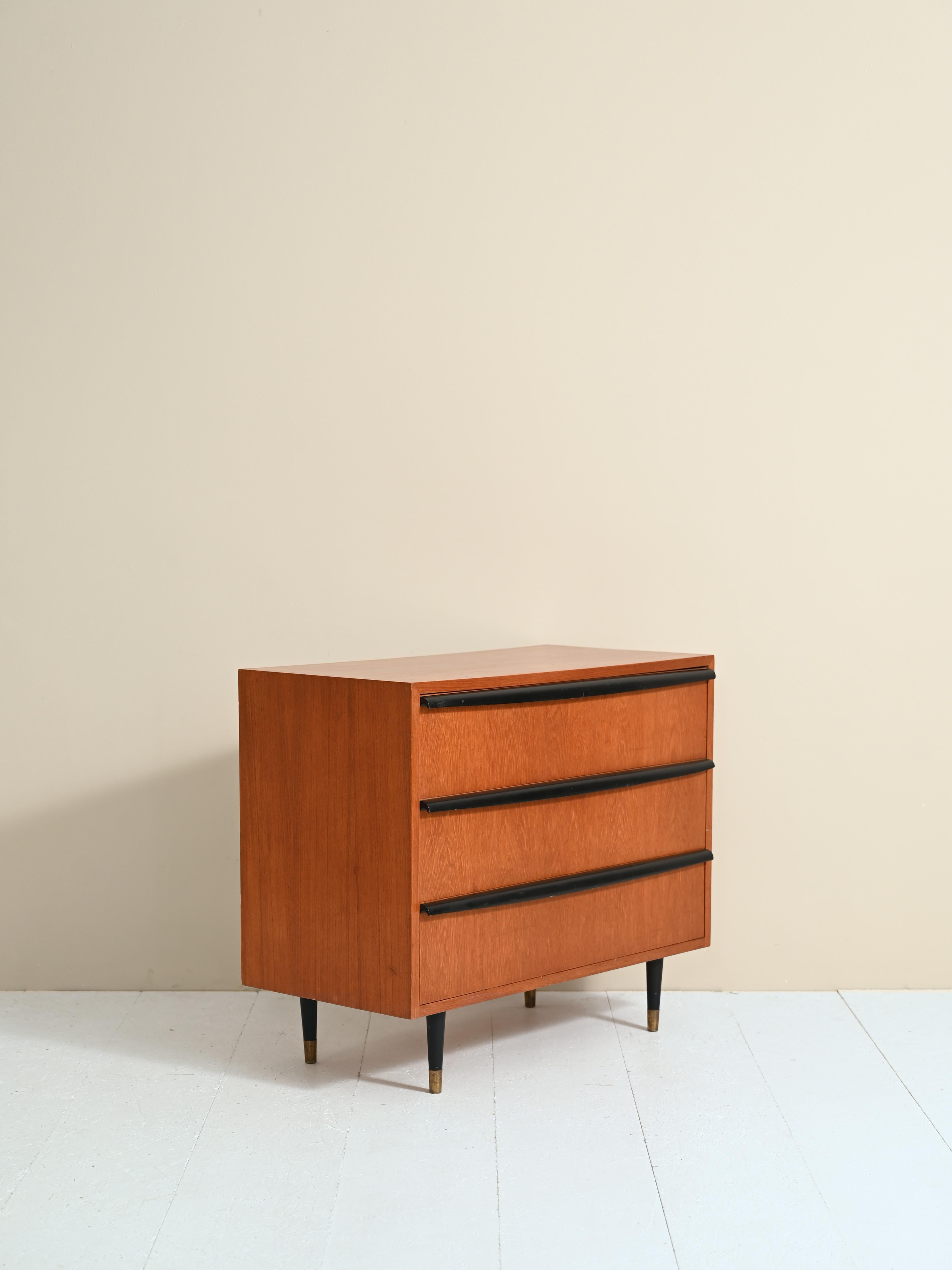 Teak Chest of Drawers with Black Painted Details For Sale 5