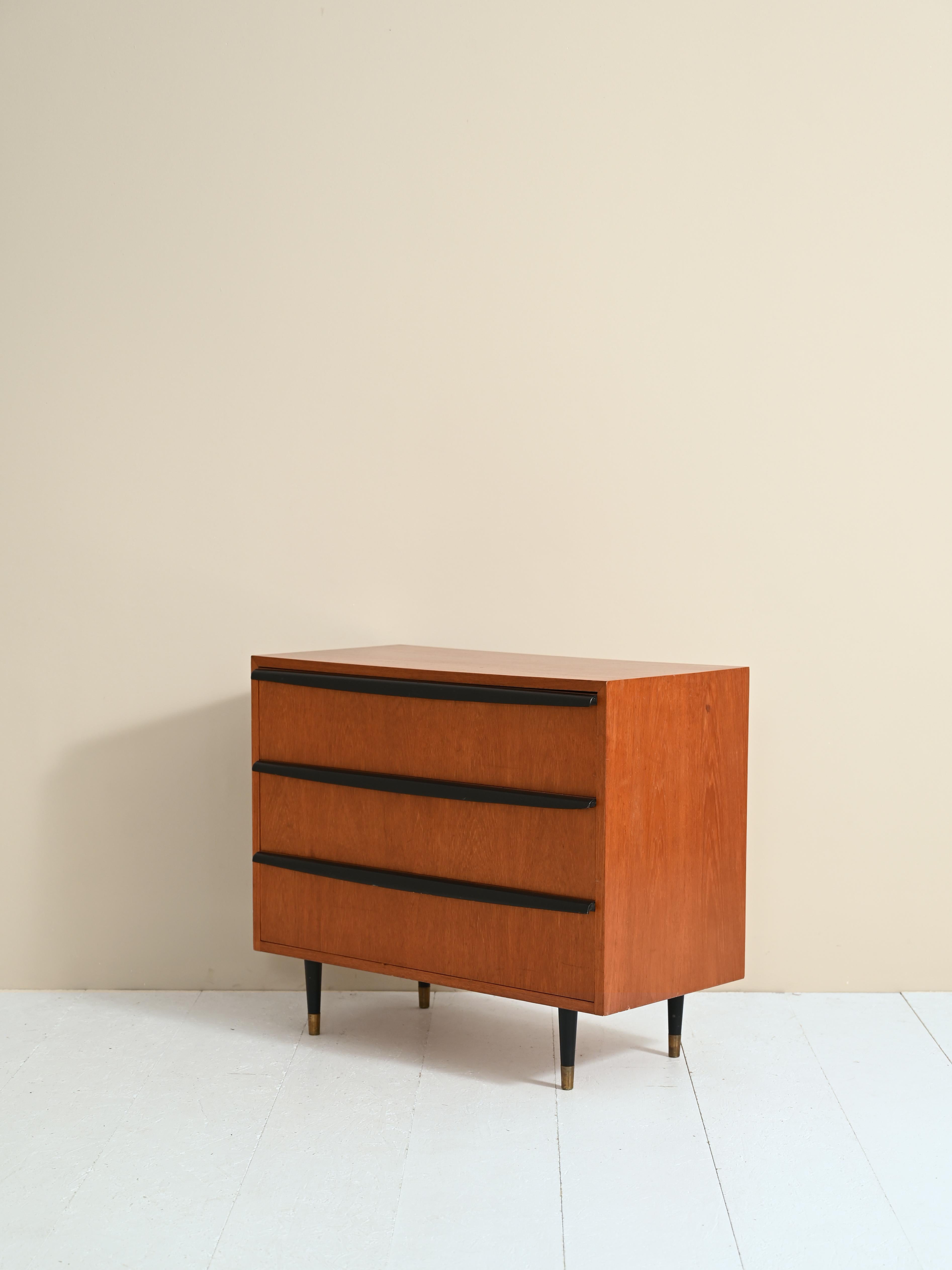 Teak Chest of Drawers with Black Painted Details For Sale 3