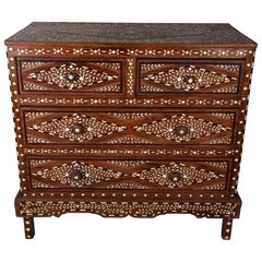 Teak Chest of Drawers with Bone Inlay, 20th Century, India