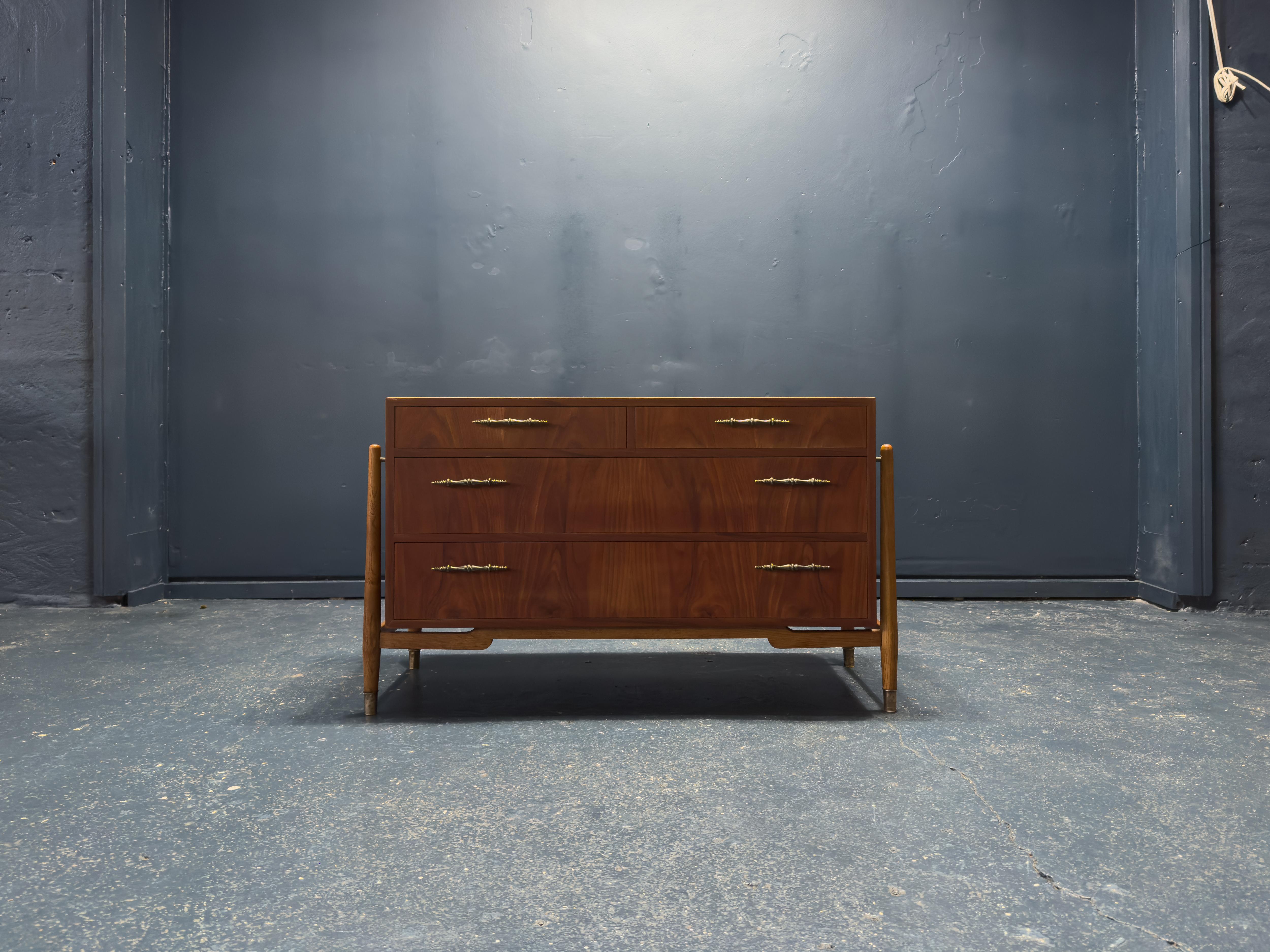 Mid-Century Modern Teak Chest of Drawers with Brass Handles