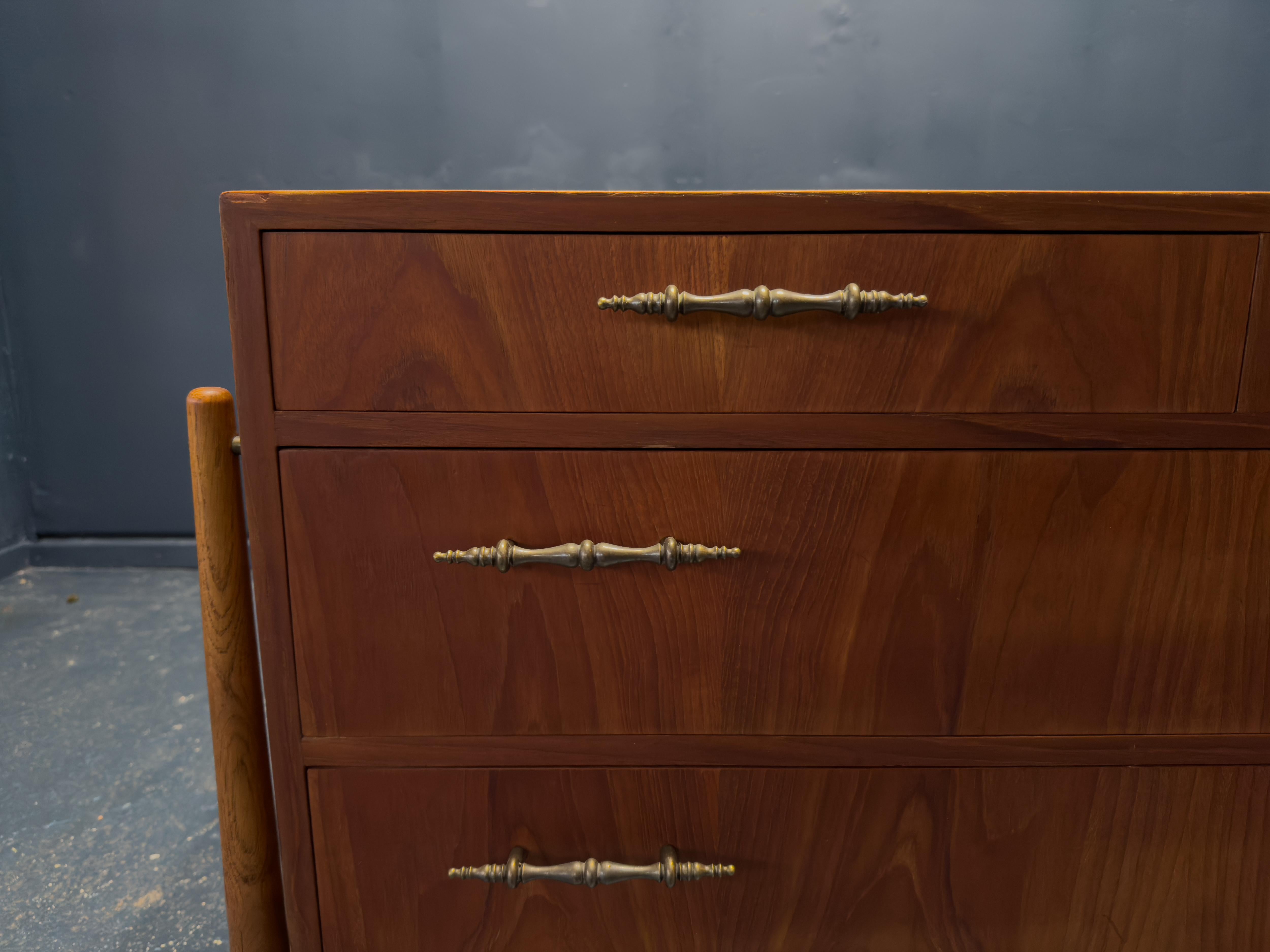 Teak Chest of Drawers with Brass Handles In Good Condition In London, GB