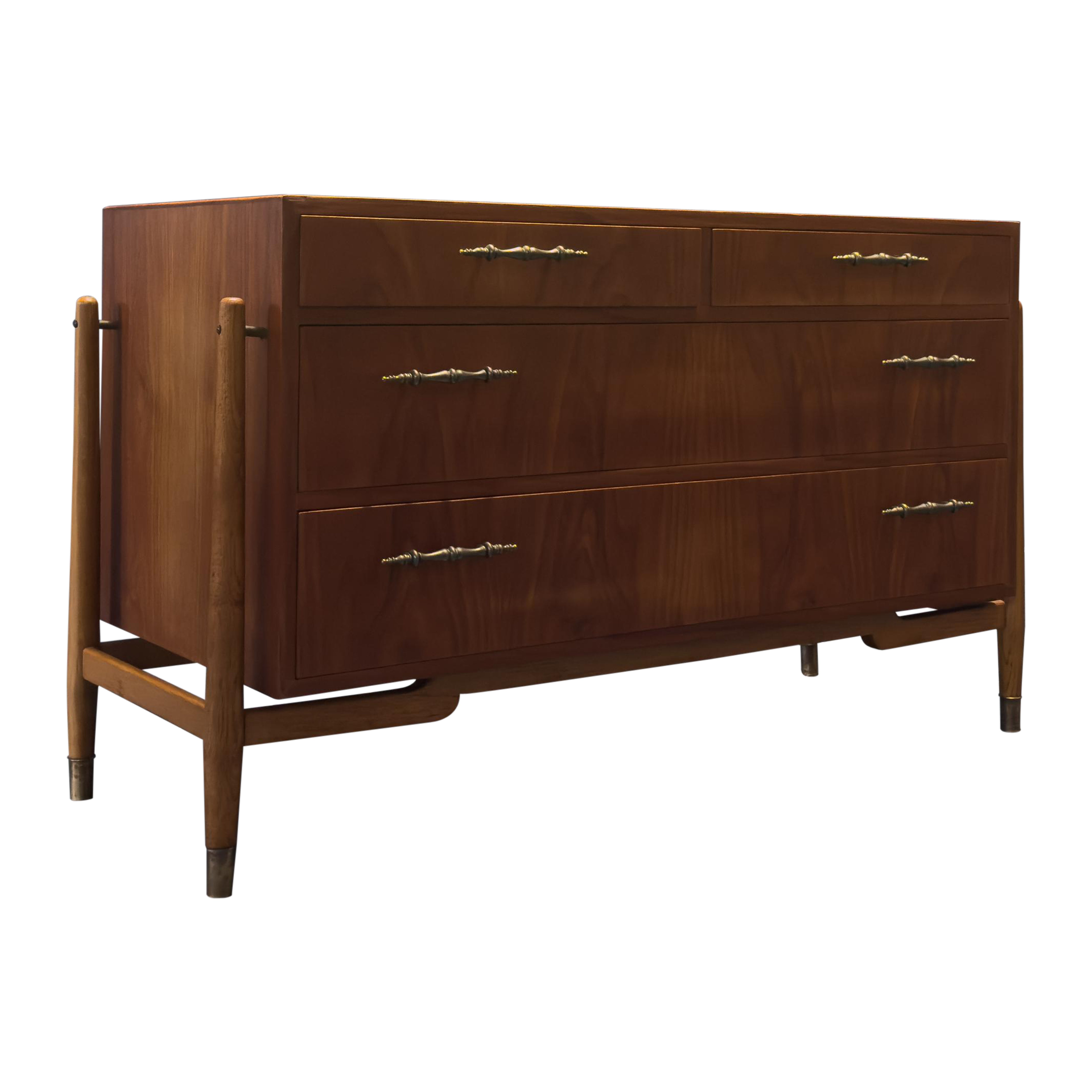 Teak Chest of Drawers with Brass Handles