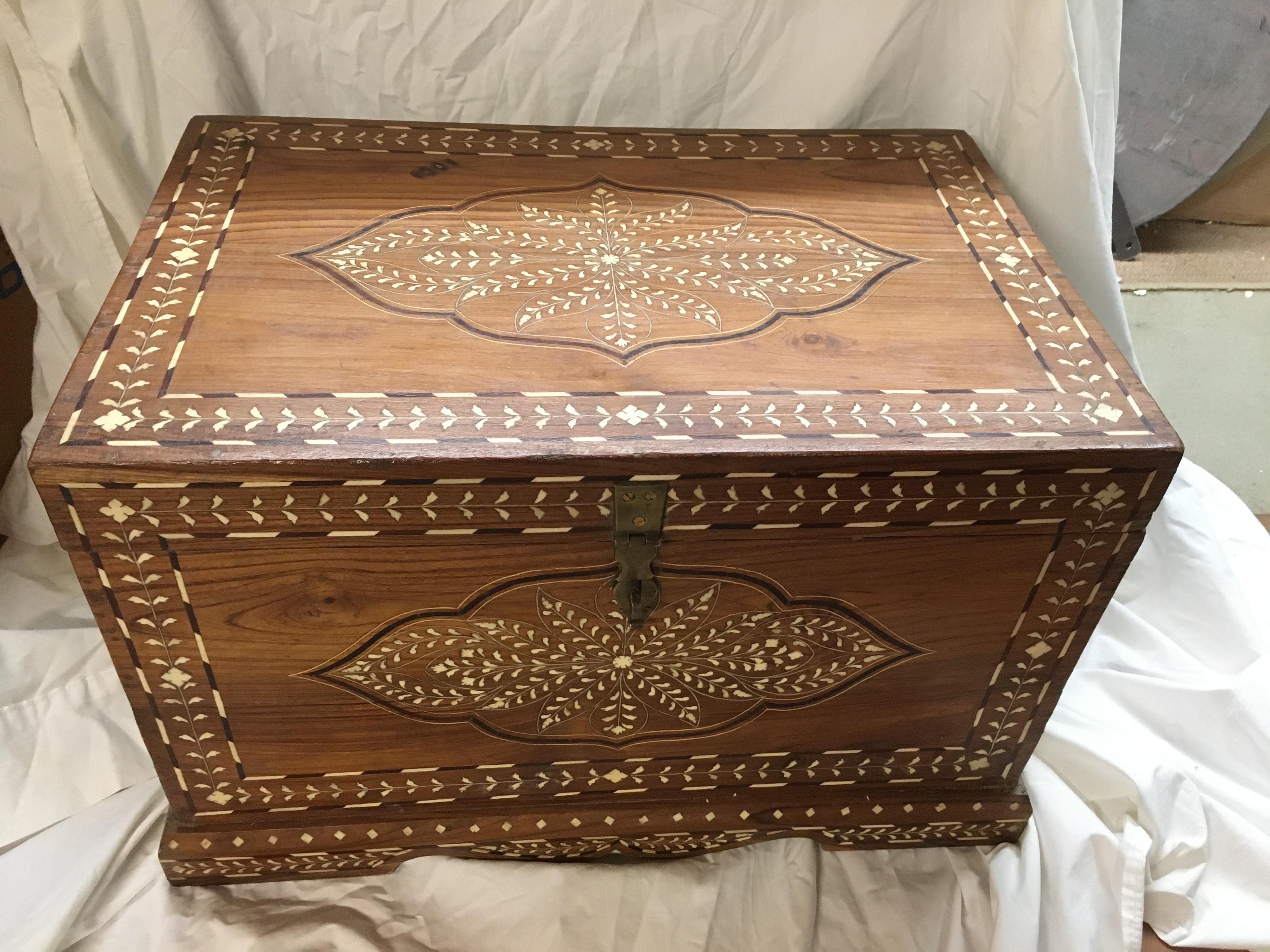 Indian Teak Chest with Bone and Rosewood Inlay
