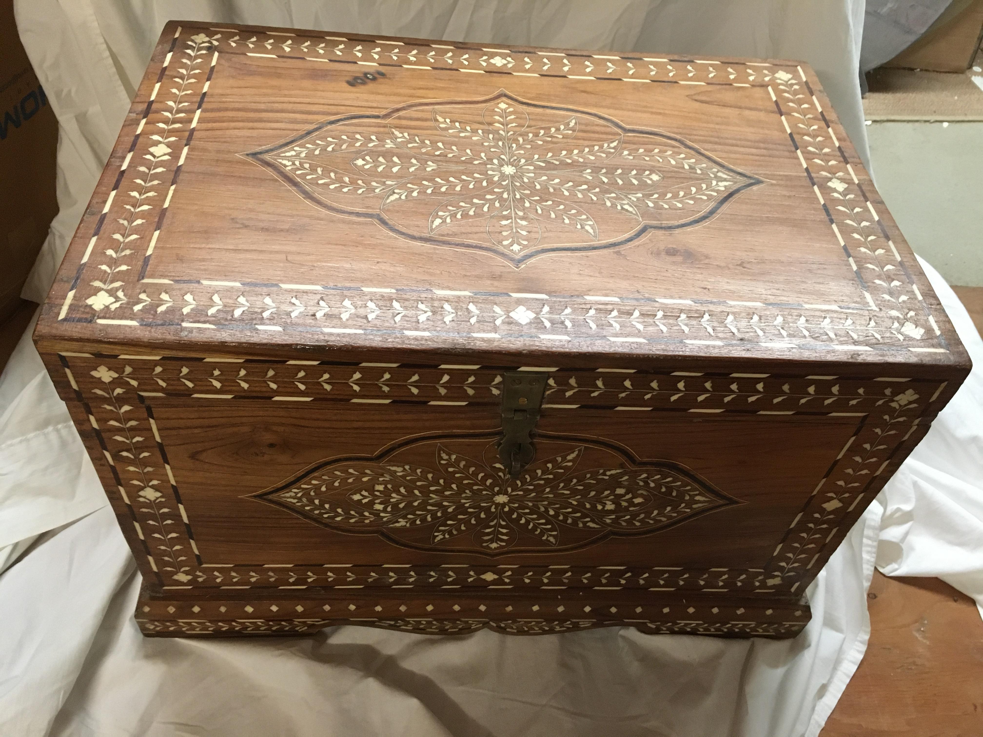 Teak Chest with Bone and Rosewood Inlay In Good Condition In Nantucket, MA