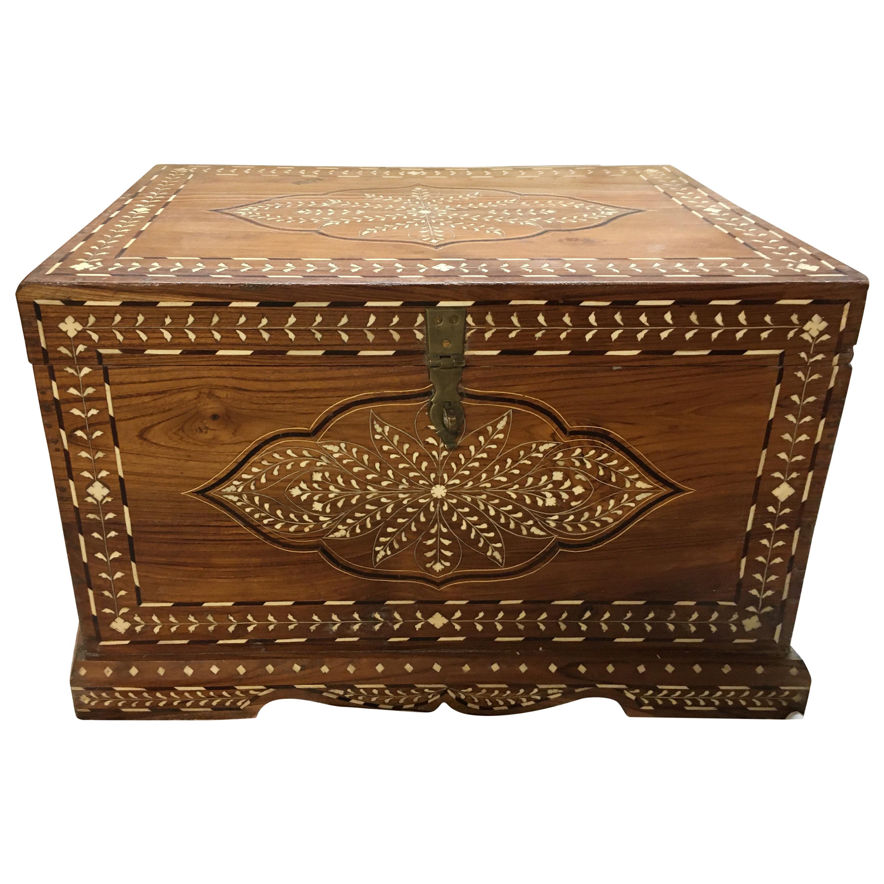 Teak Chest with Bone and Rosewood Inlay