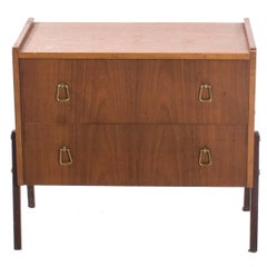 Teak Chest with Stunning Details of Black Painted Legs and Brass Handles