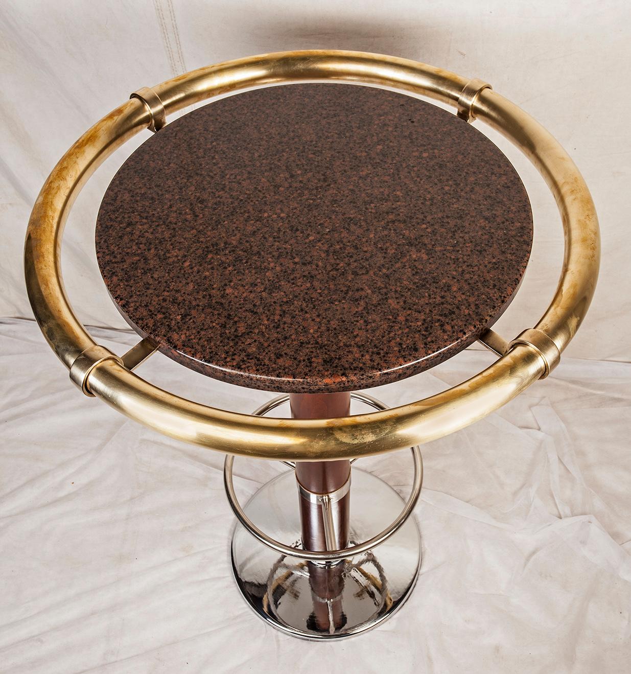 Teak & Chrome Bar Stools & Granite High Top Table from European Cruise Ship 2