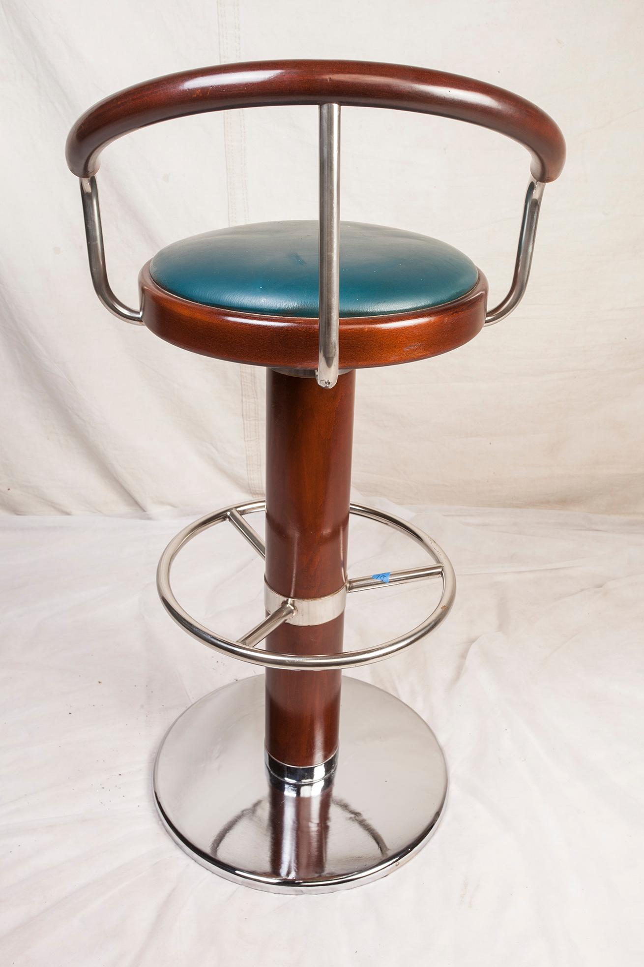 Teak & Chrome Bar Stools & Granite High Top Table from European Cruise Ship In Good Condition In Nantucket, MA