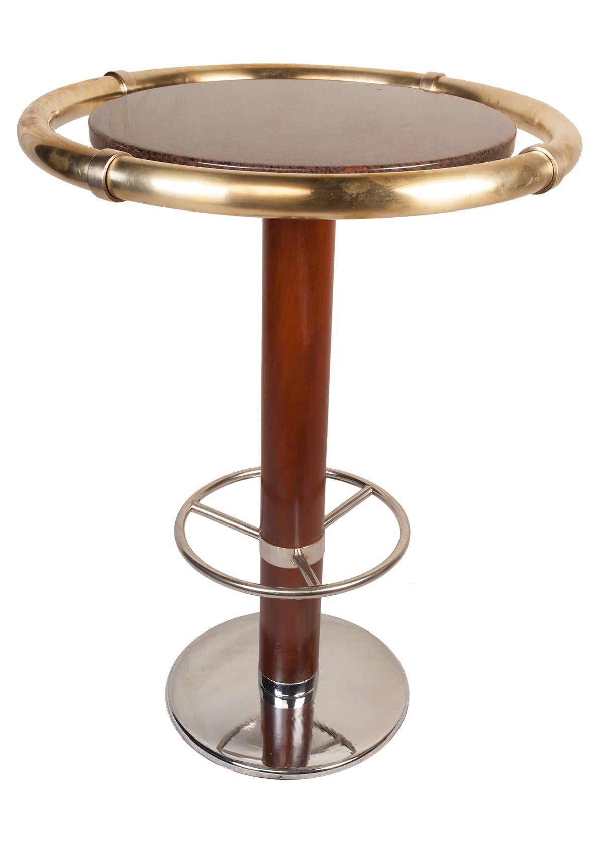 Brass Teak & Chrome Bar Stools & Granite High Top Table from European Cruise Ship