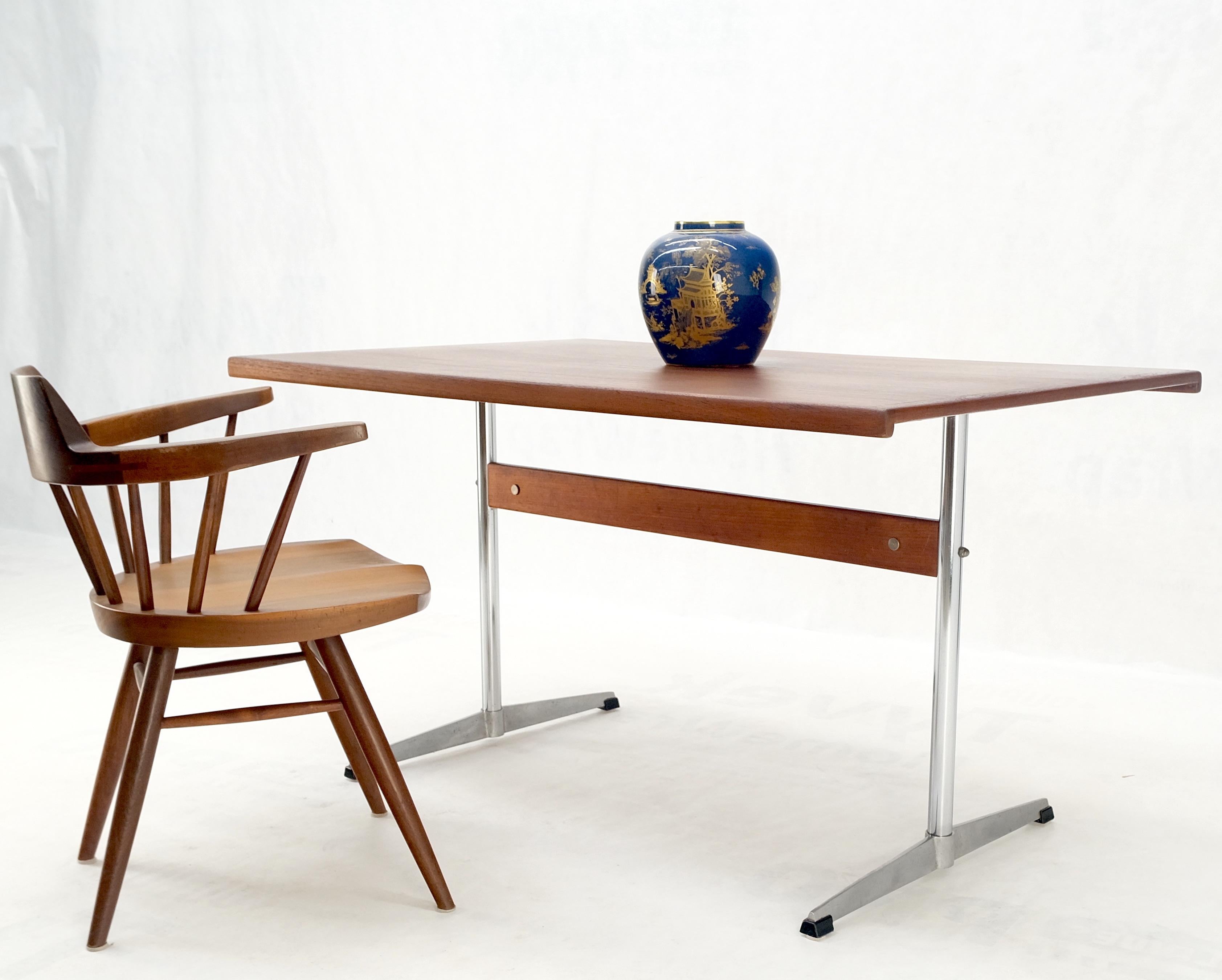 Teak & Chrome Base Mid Century Danish Modern Petit Desk Console Writing Table For Sale 5