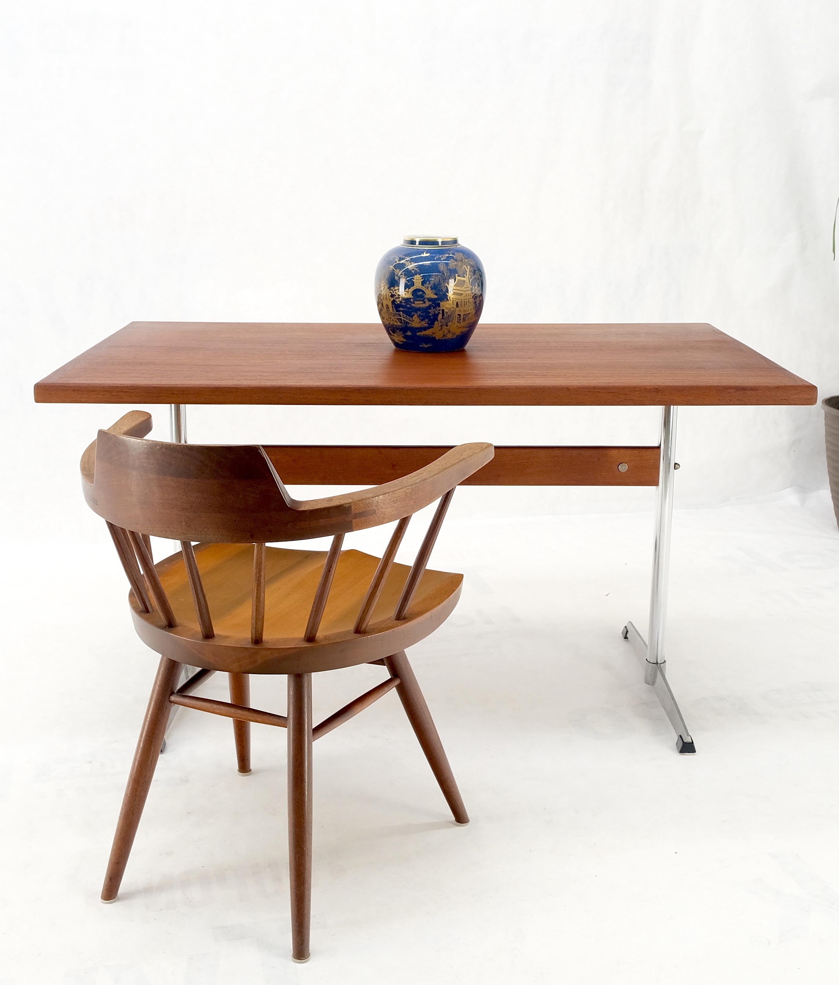 Teak & Chrome Base Mid Century Danish Modern Petit Desk Console Writing Table For Sale 9