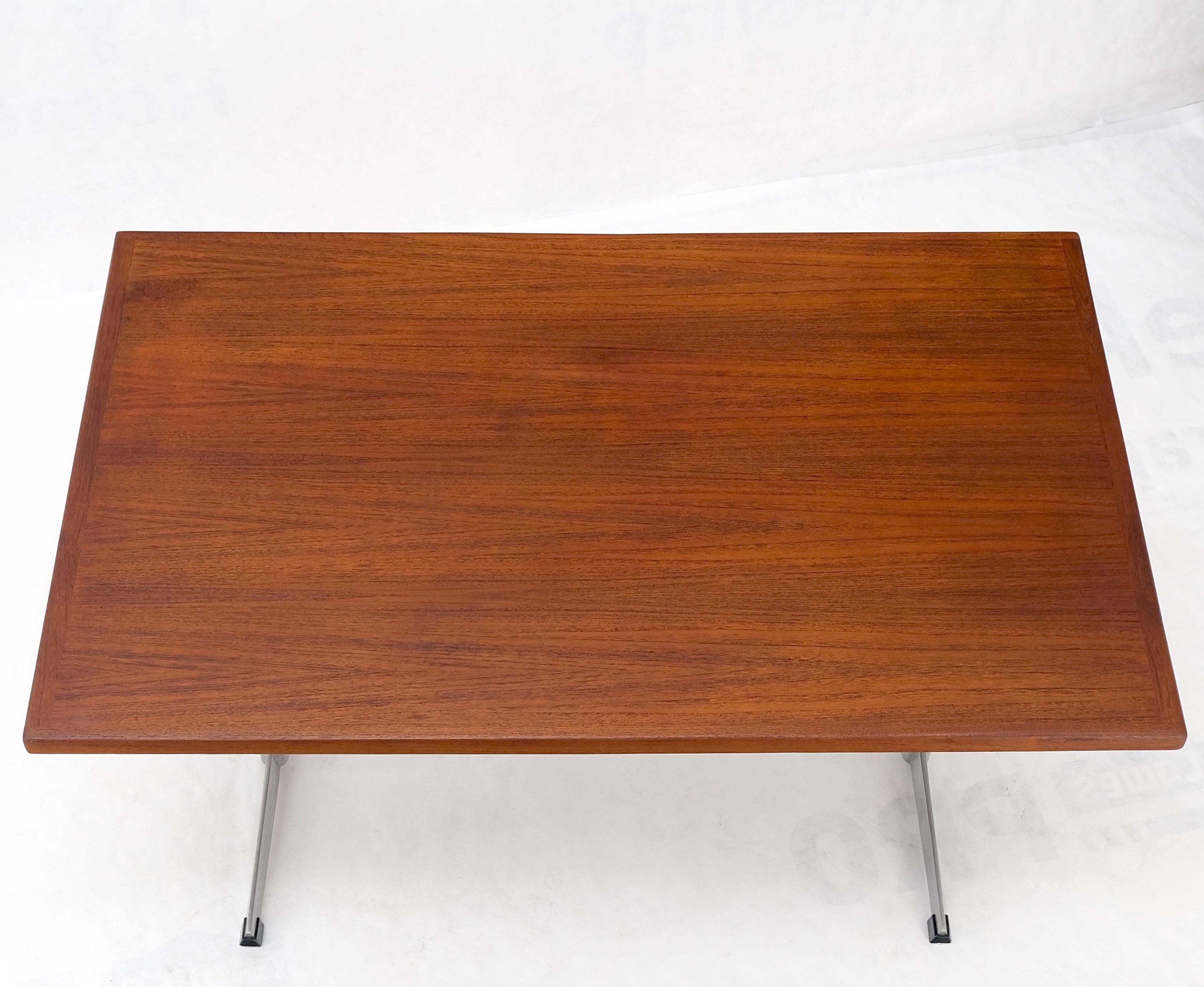 Teak & Chrome Base Mid Century Danish Modern Petit Desk Console Writing Table In Good Condition For Sale In Rockaway, NJ