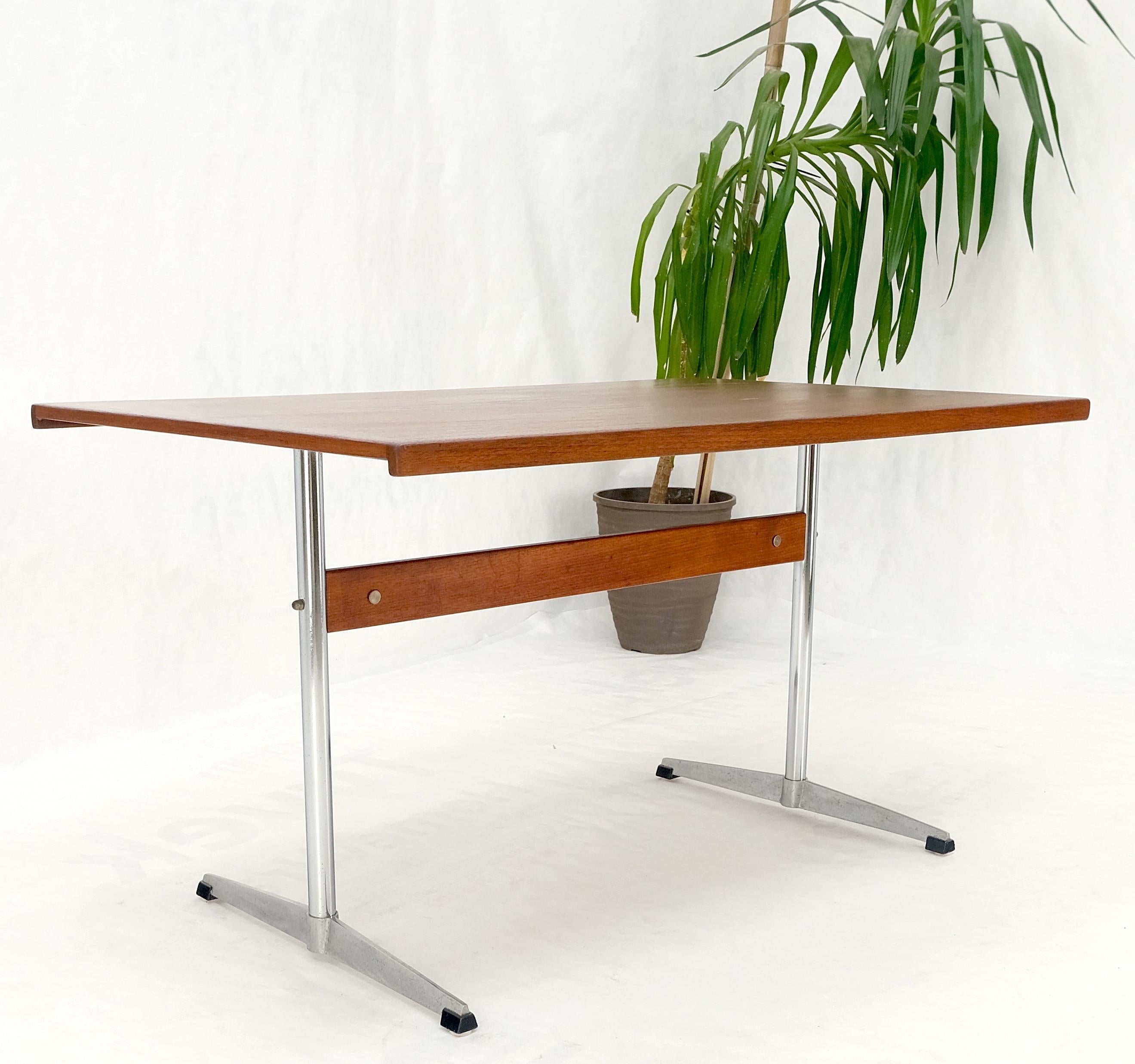 20th Century Teak & Chrome Base Mid Century Danish Modern Petit Desk Console Writing Table For Sale