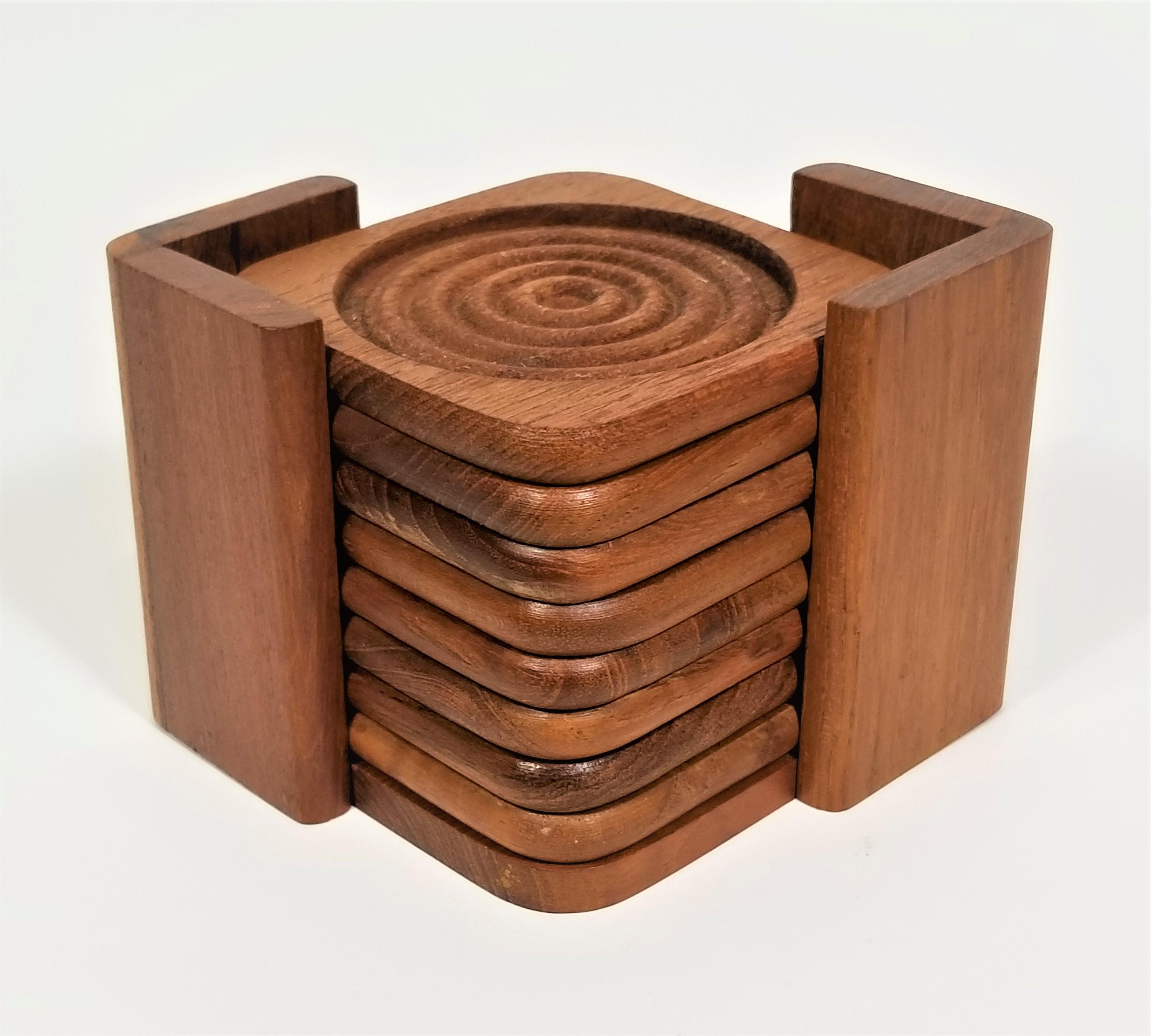 Teak Coasters with Holder Mid Century, 1960s 4