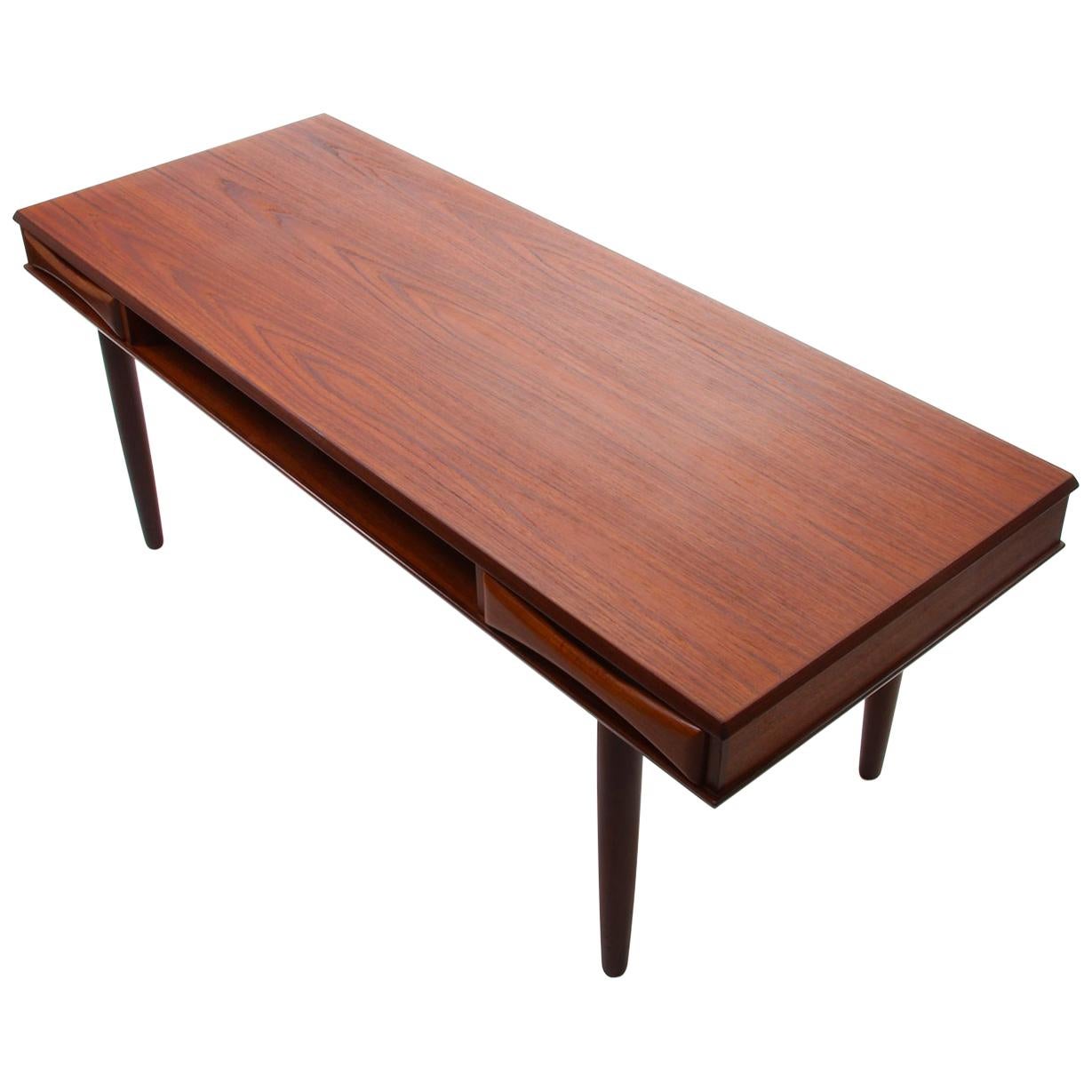 Teak Coffee Table by Danish Furniture Maker, 1960s, with Shelf and Two Drawers