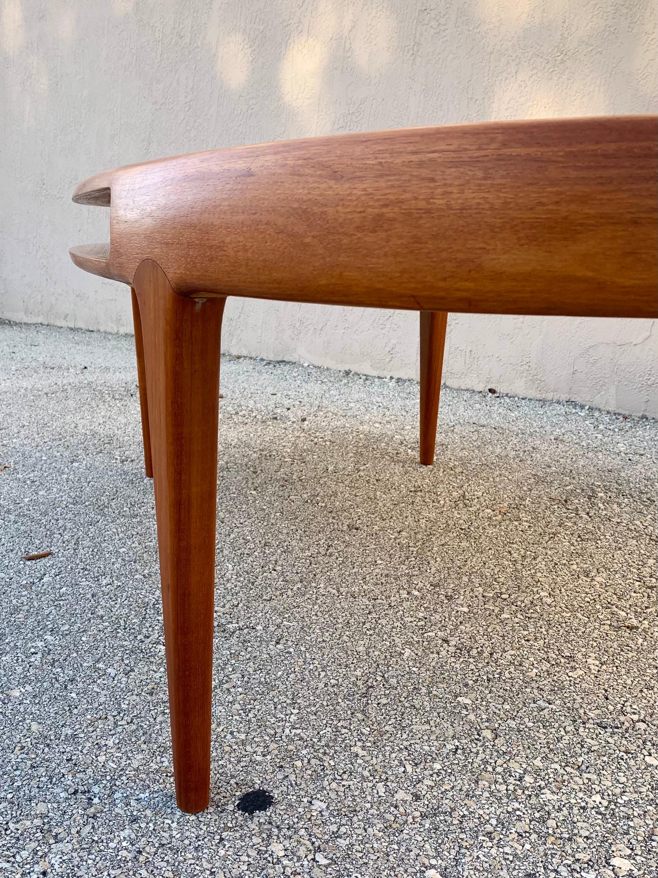 Teak Coffee Table by Johannes Andersen, Danish Design, Refinished In Good Condition In Boynton Beach, FL