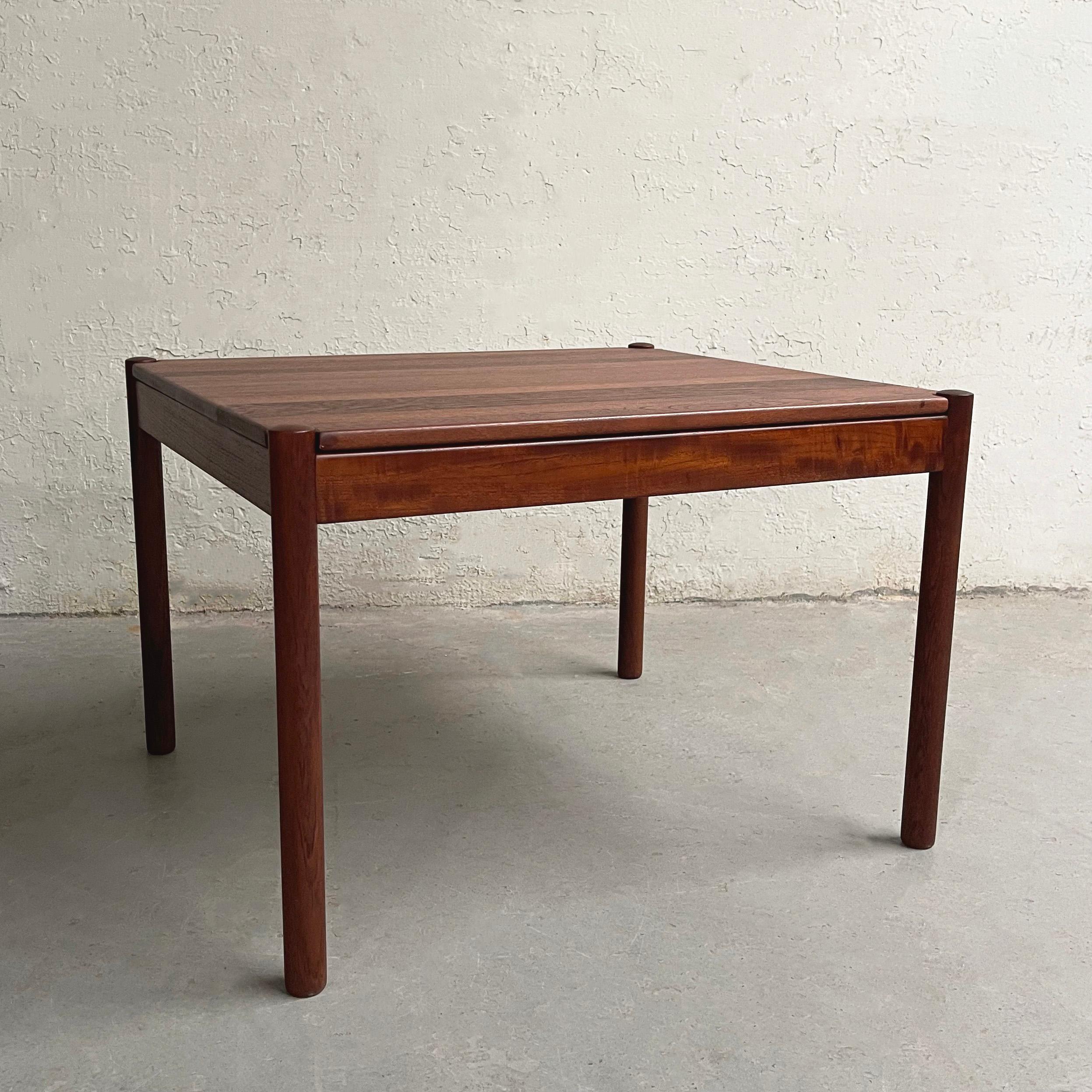 Scandinavian modern, solid teak coffee or side table by Magnus Olsen, Durup Denmark features a removeable top that rests within the base.