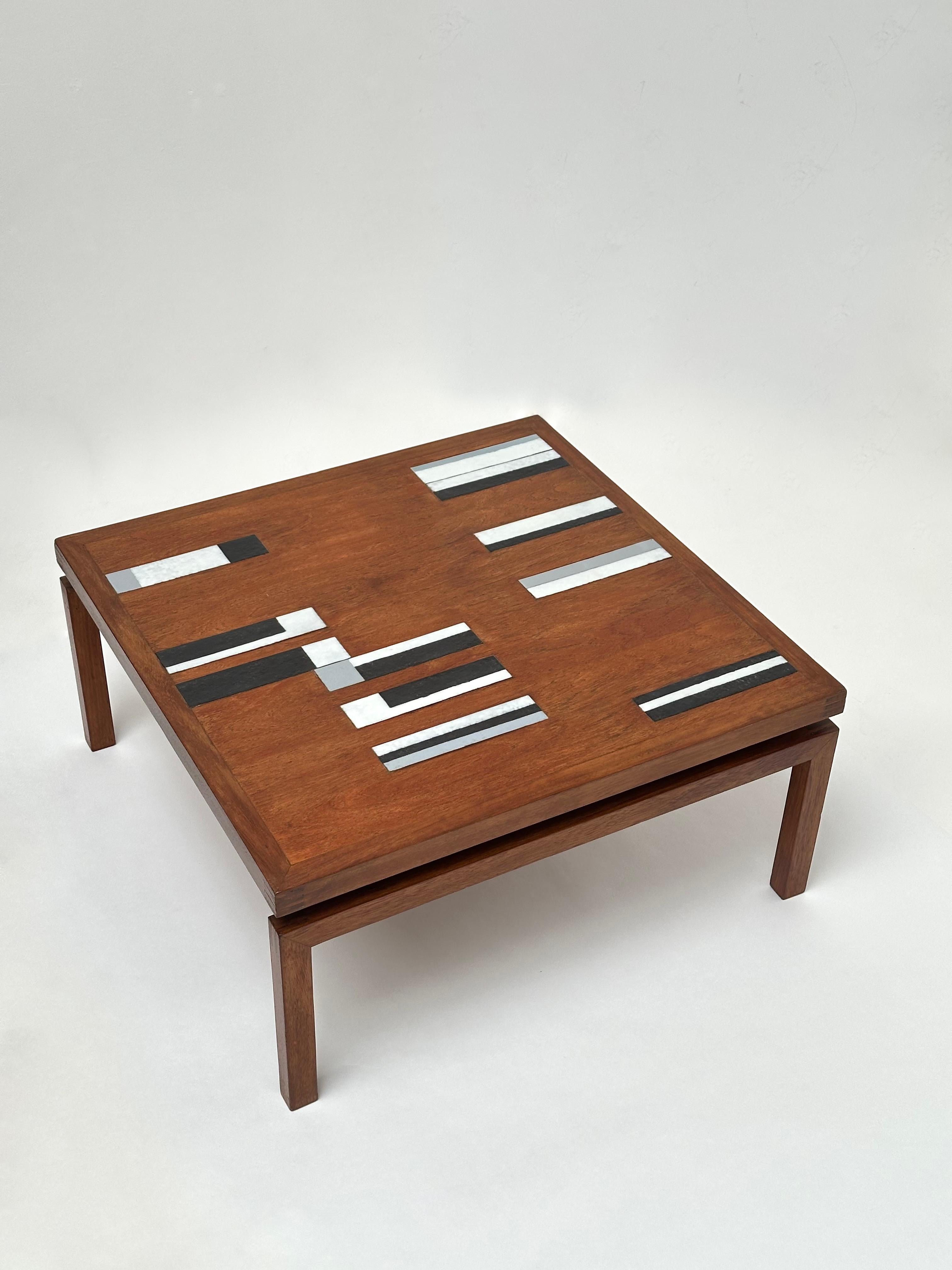 Table basse en teck avec incrustations en céramique, Roger Capron, Vallauris AM 1962 en vente 1