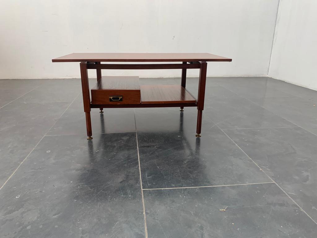 Italian Teak Coffee Table with Drawer and Brass Details, 1960s