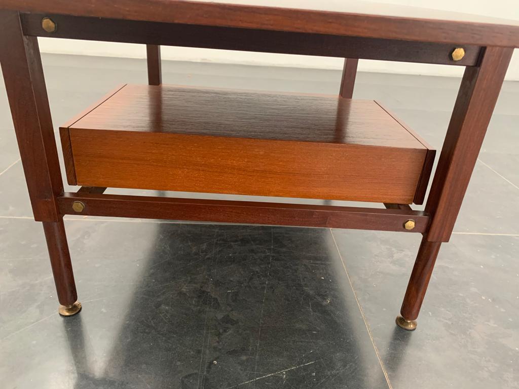 Teak Coffee Table with Drawer and Brass Details, 1960s 2
