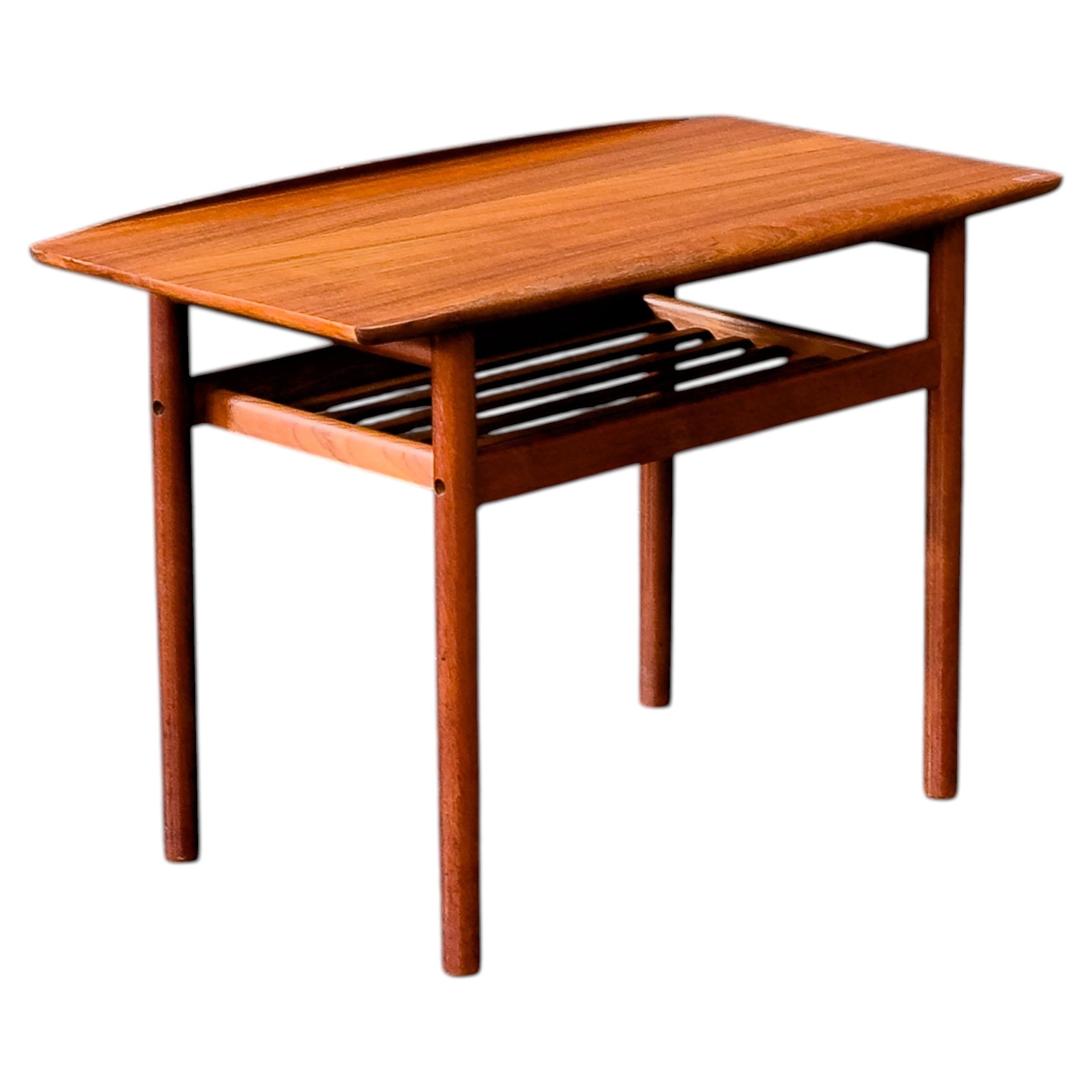 Teak Coffee Table with Magazine Shelf For Sale