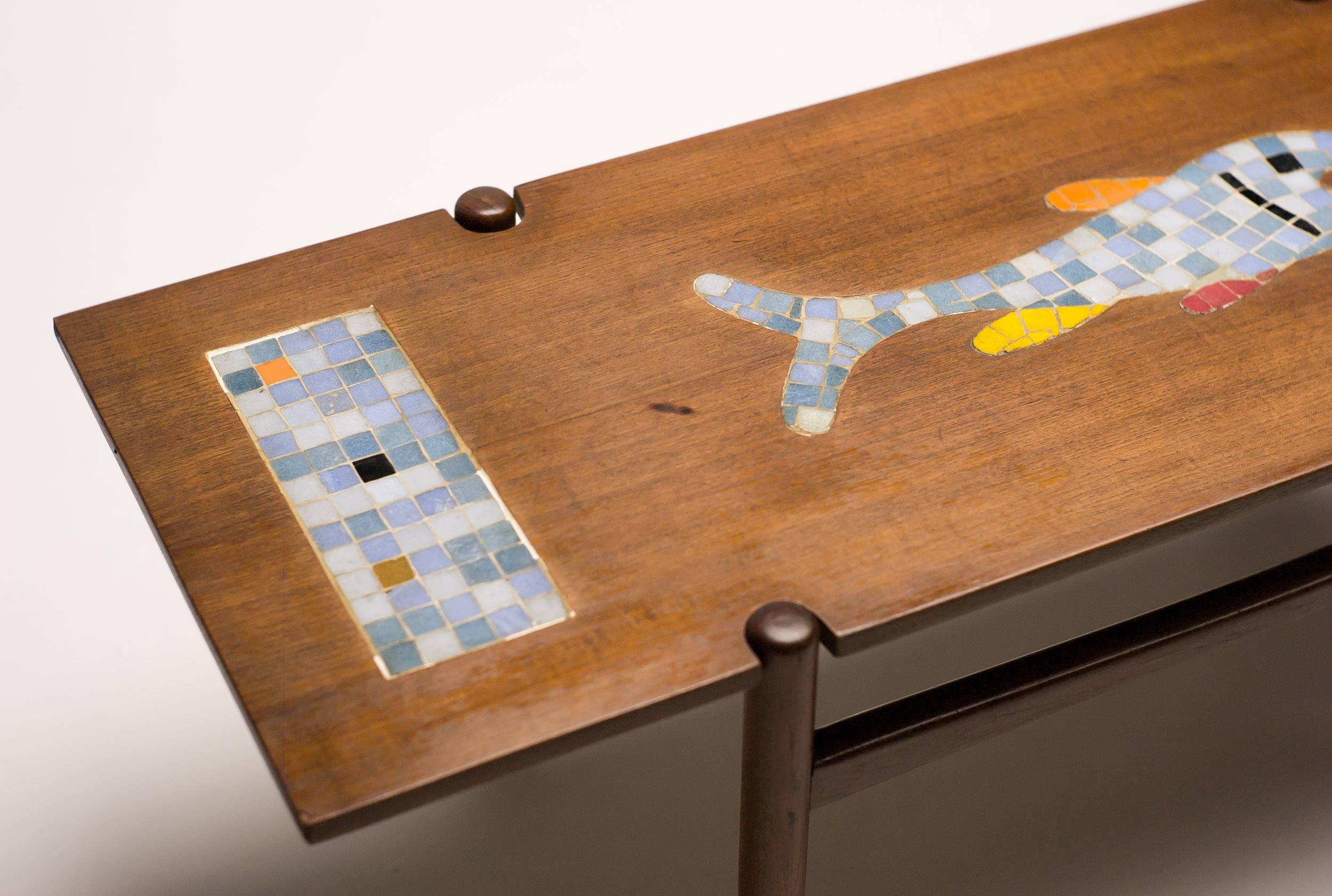 Dutch Teak Coffee Table with Mosaic Tile Top