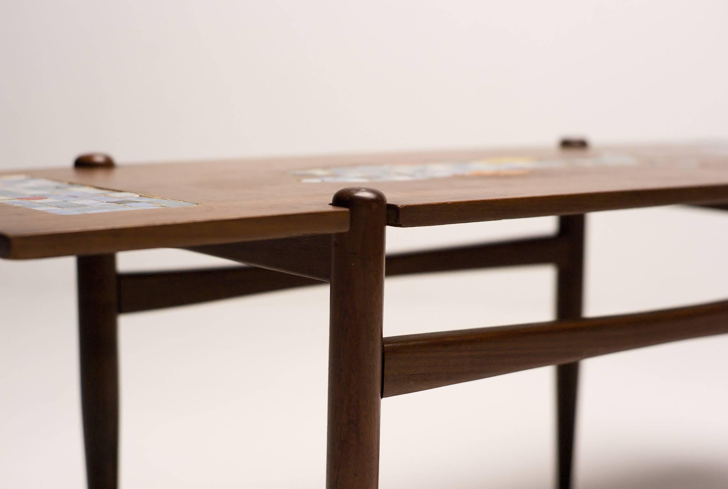 Mid-20th Century Teak Coffee Table with Mosaic Tile Top