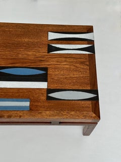 Teak Coffee Table with Navettes Ceramic Inlay by Roger Capron, 1961