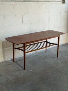 Teak Coffee Table with Slatted Lower Shelf Mid-Century Modern Denmark 1960s