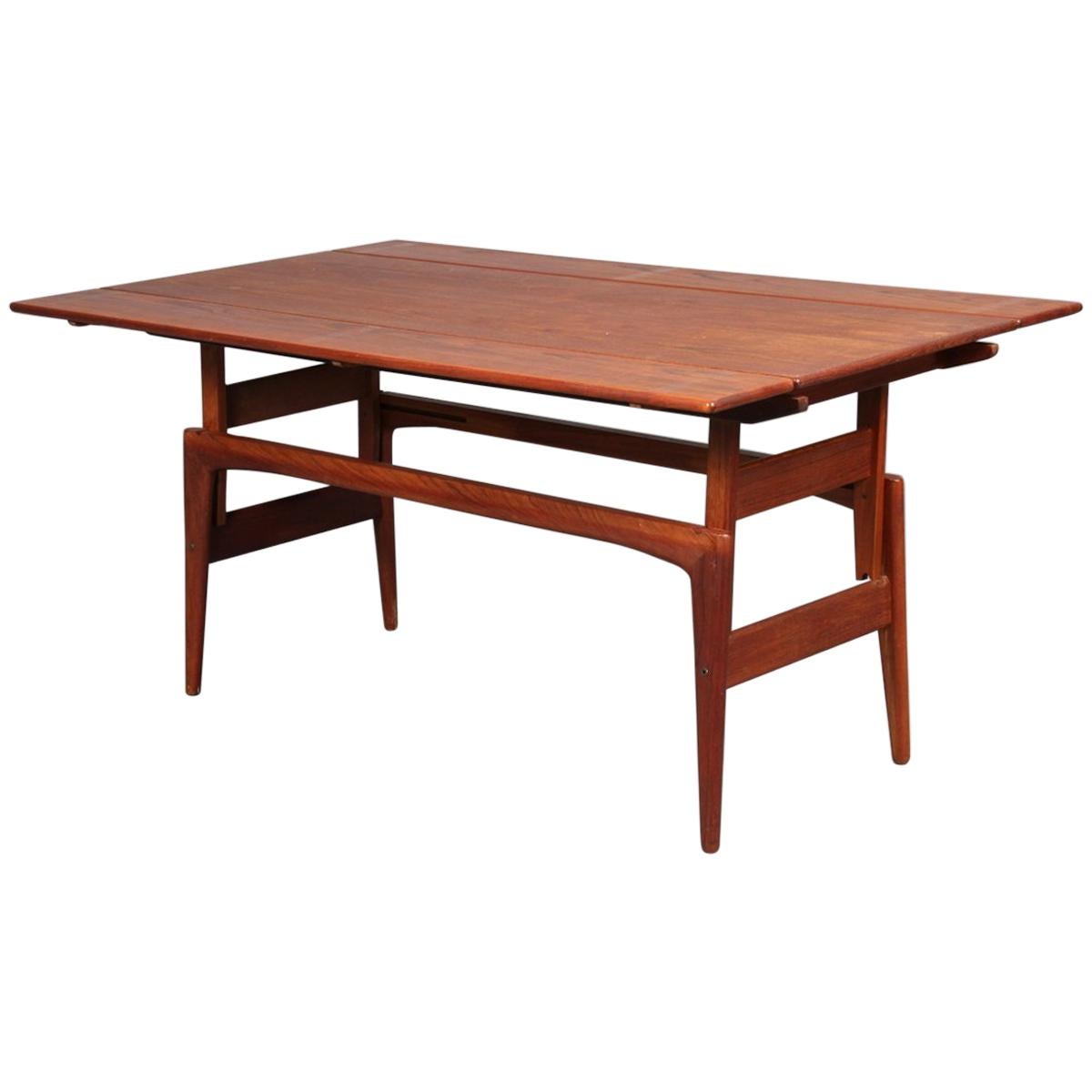 Teak Copenhagen Elevator Drop-Leaf Convertible Coffee to Dining Table