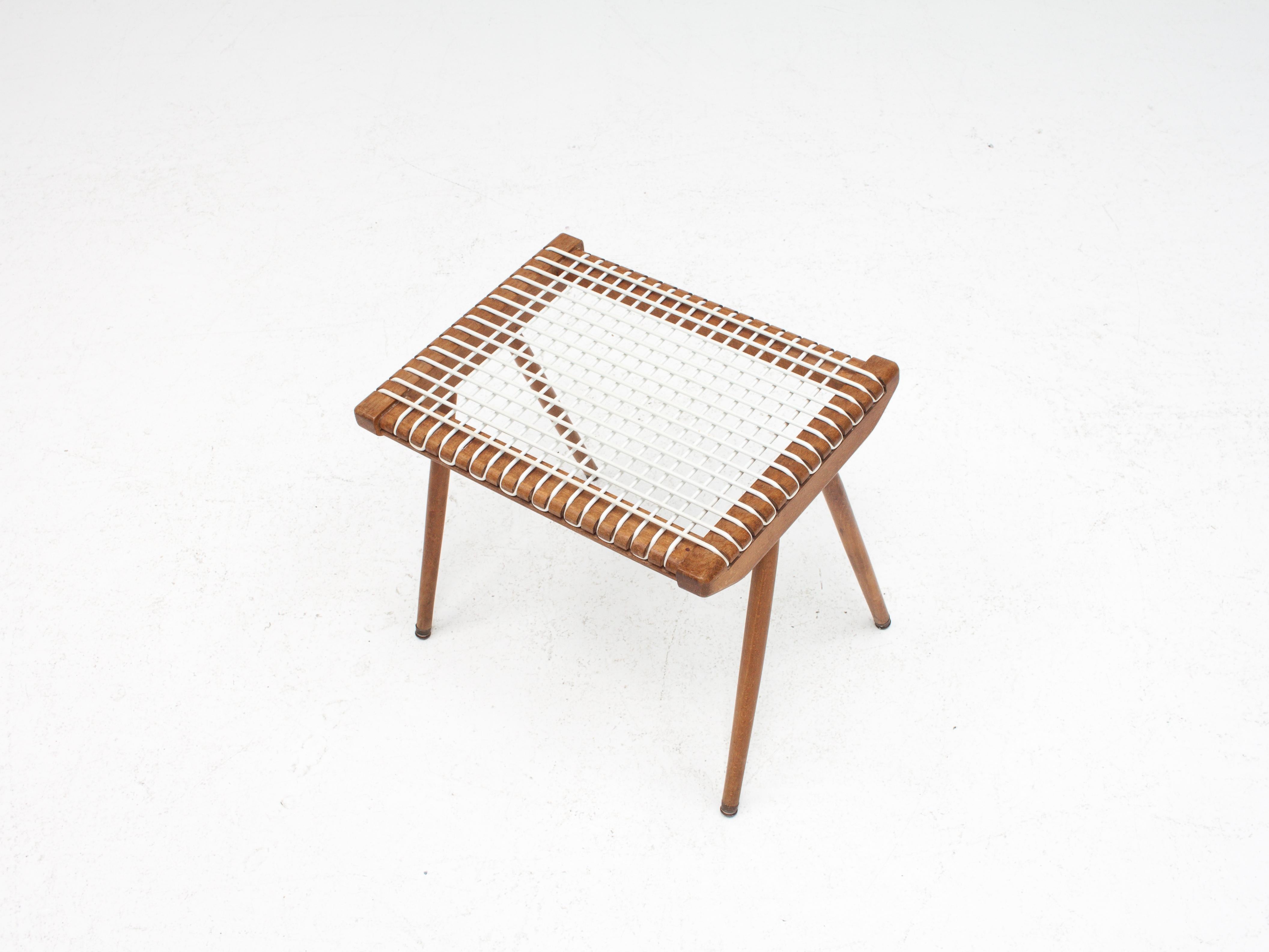 French Teak & Cord Stool by Georges Tigien, for Pradera, 1950s