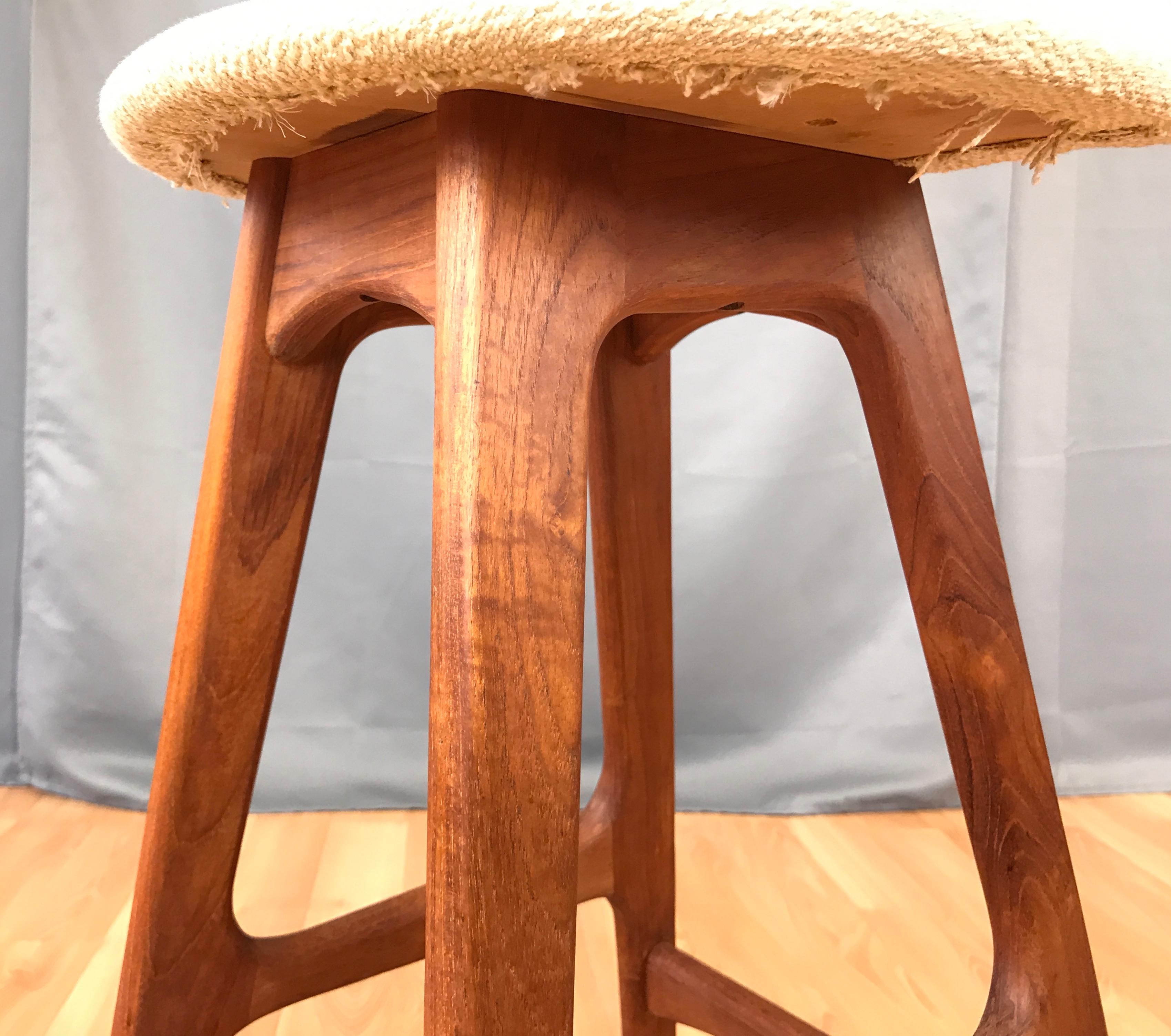 Fabric Teak Counter Height Stool Designed by Erick Buck For Sale