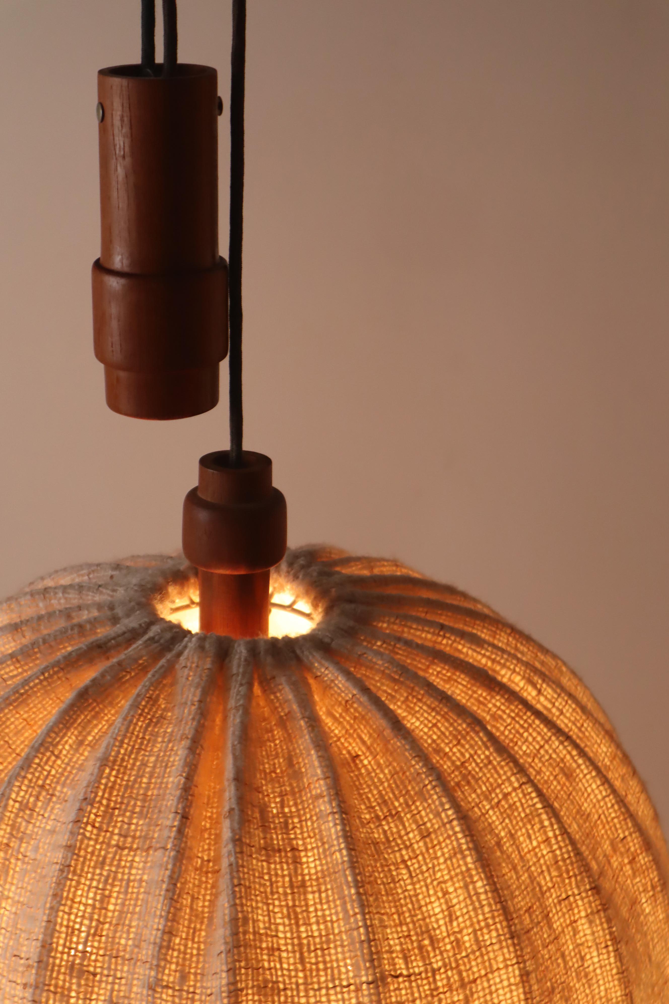 Hand-Crafted Teak Counterweight Selling Lamp By Domus Denmark 1970s.