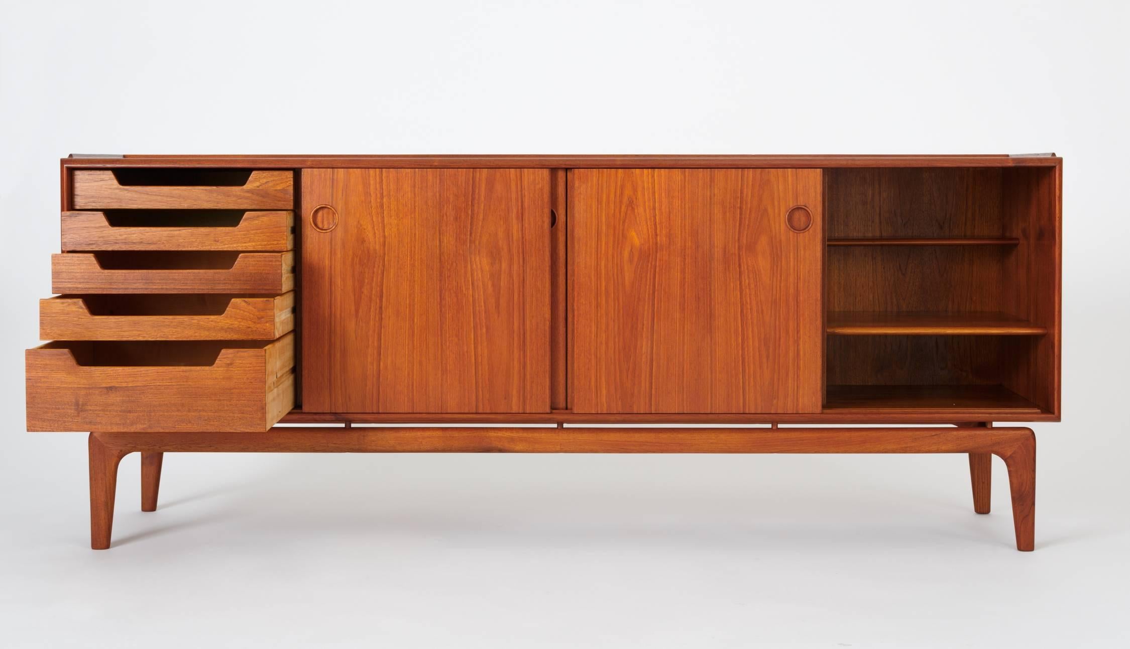 Danish Teak Credenza with Sliding Doors by Arne Hovmand Olsen for Mogens Kold