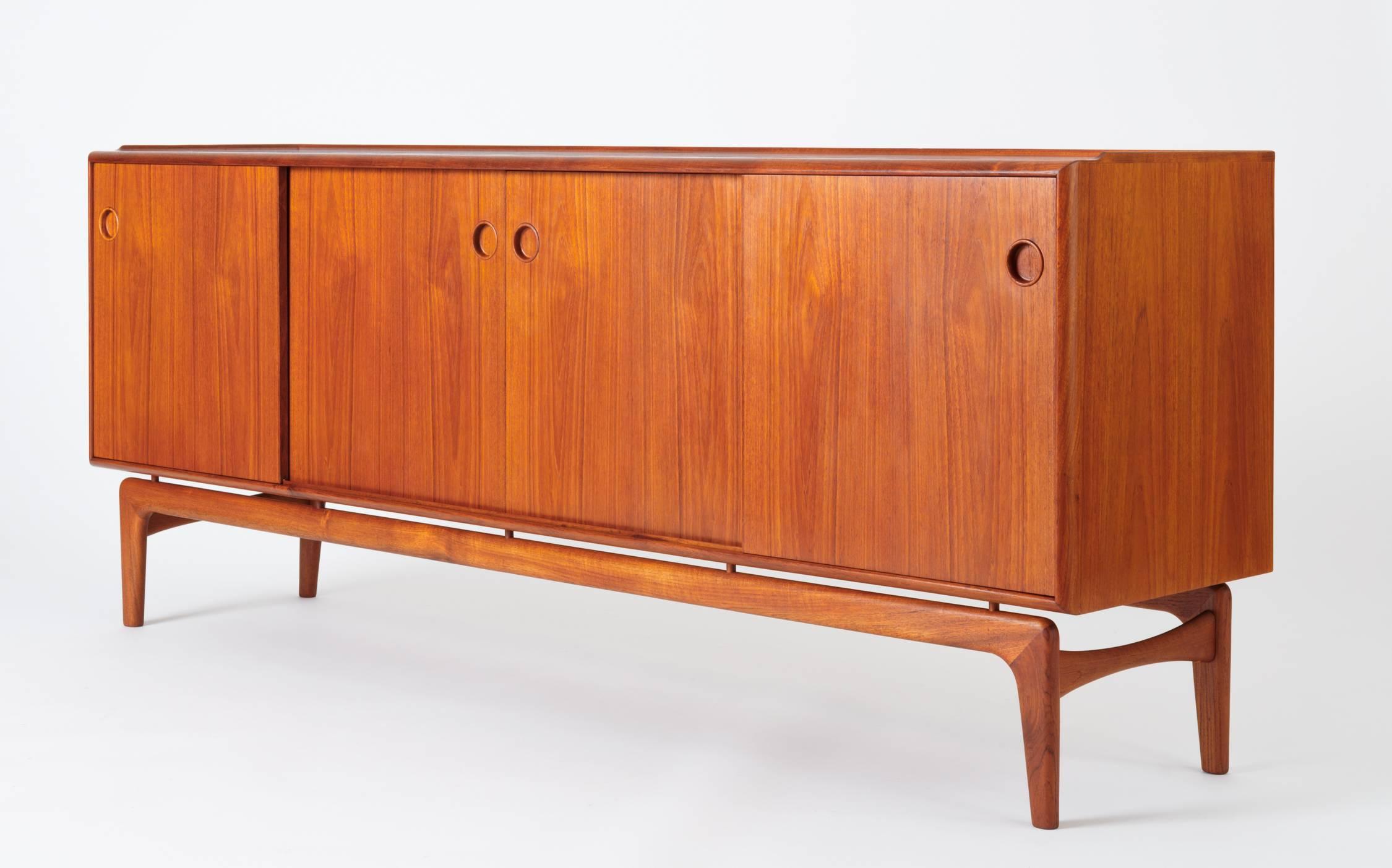 Teak Credenza with Sliding Doors by Arne Hovmand Olsen for Mogens Kold In Excellent Condition In Los Angeles, CA