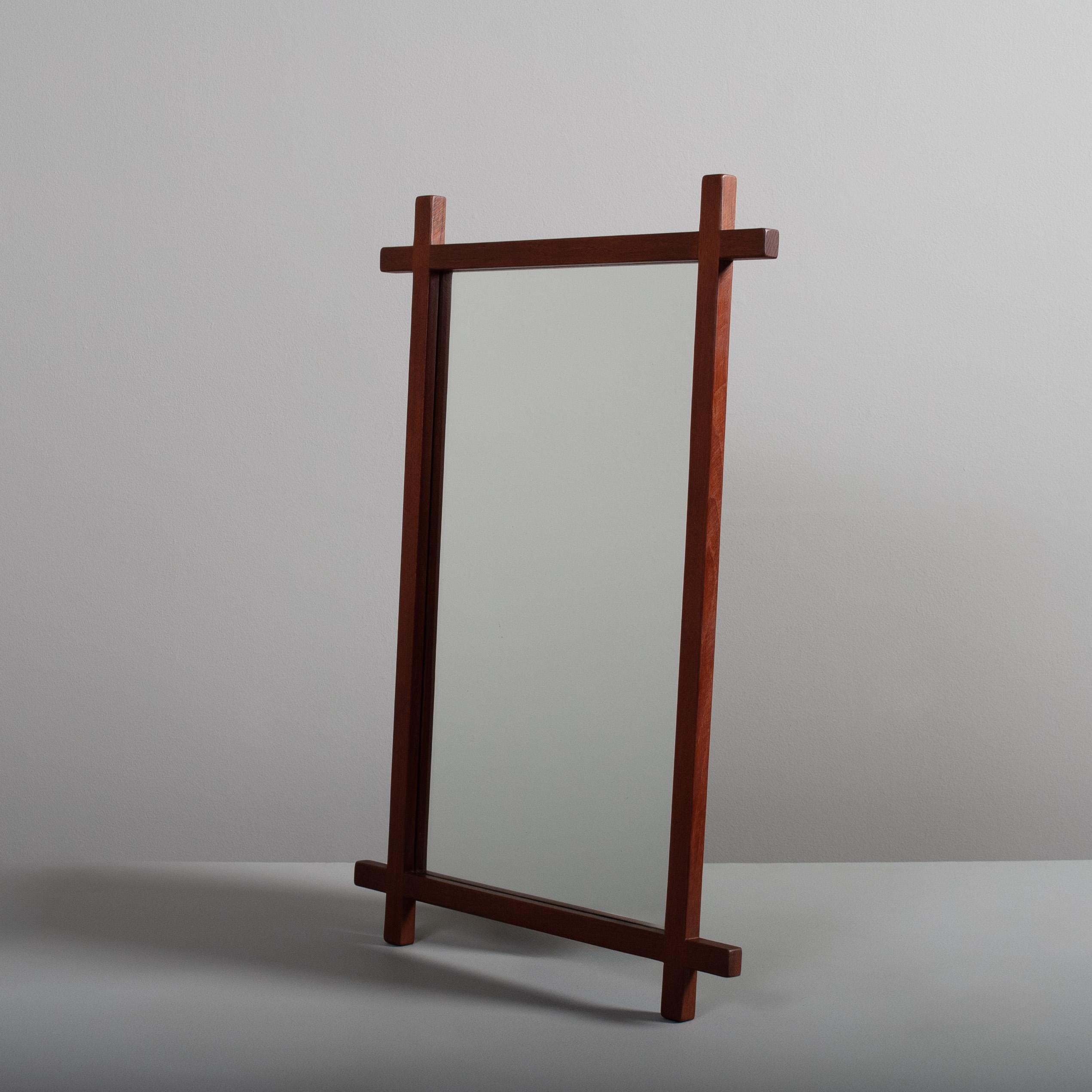 Glass Teak Criss Cross Modernist Mirror For Sale