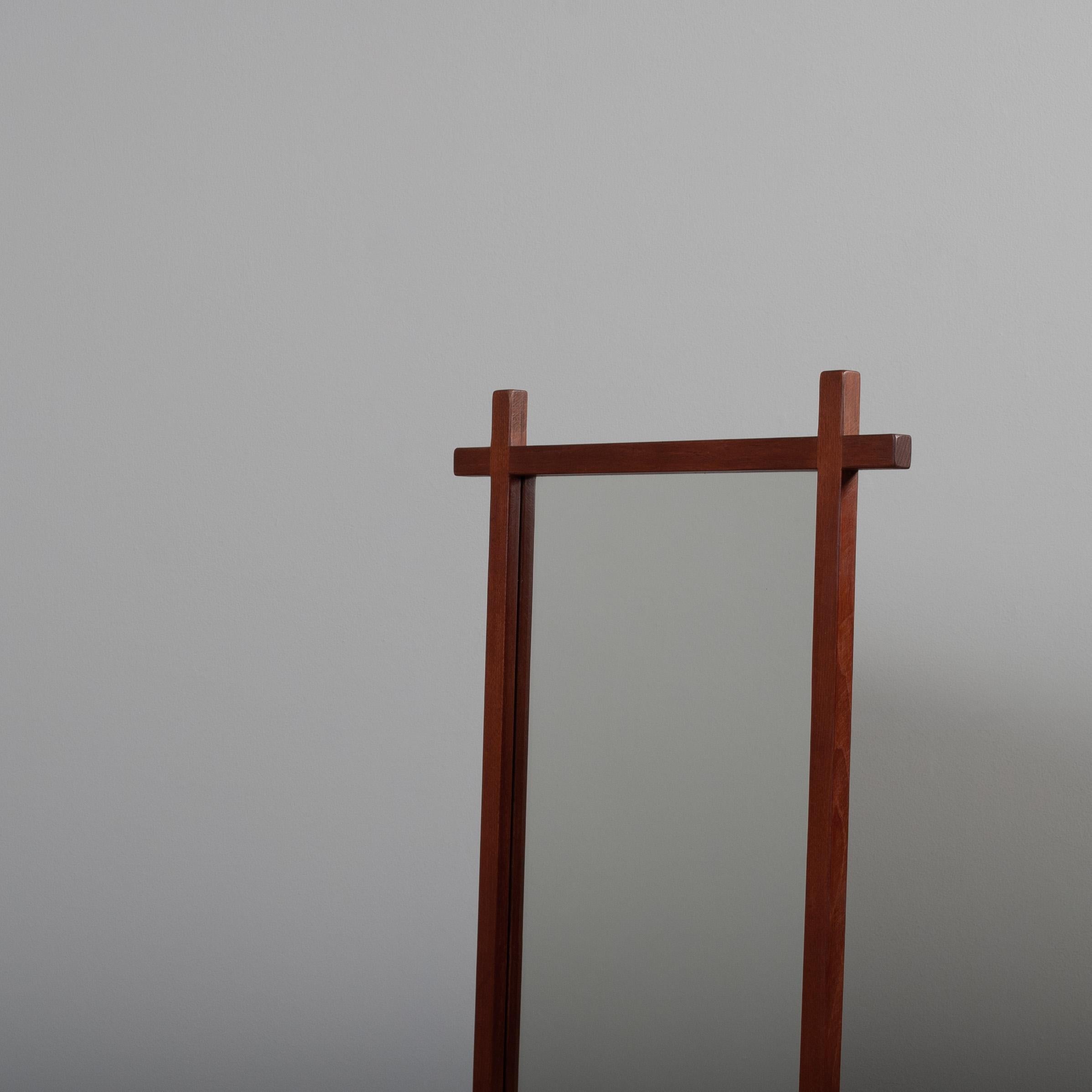 Teak Criss Cross Modernist Mirror For Sale 1