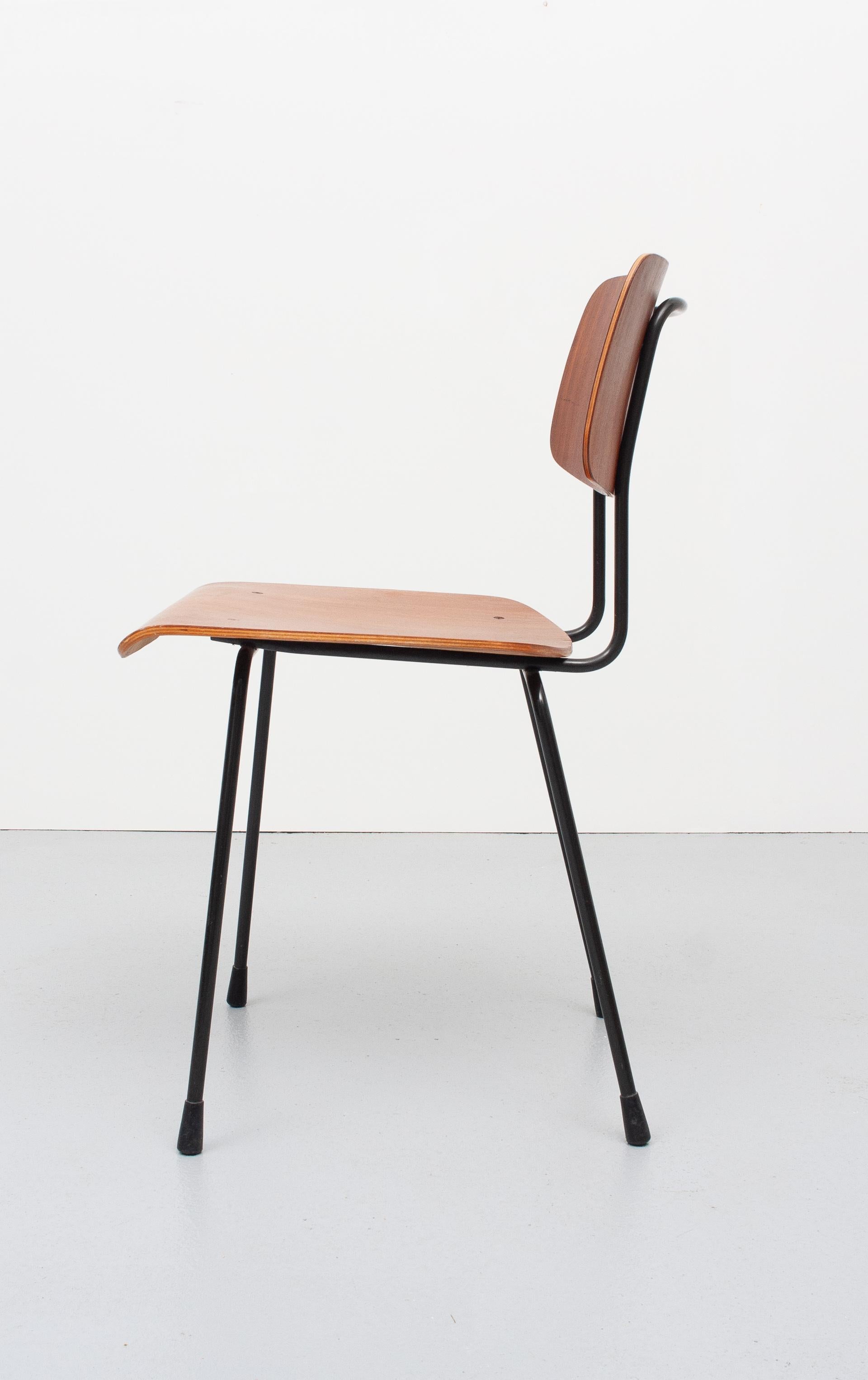 Dutch Teak Curved Plywood Chair Gispen Model 1262, 1950s, Holland