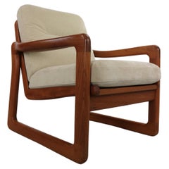 Teak Danish Armchair Poul Jeppensen, Holstebro Möbelfabrik, creme alcantara.
