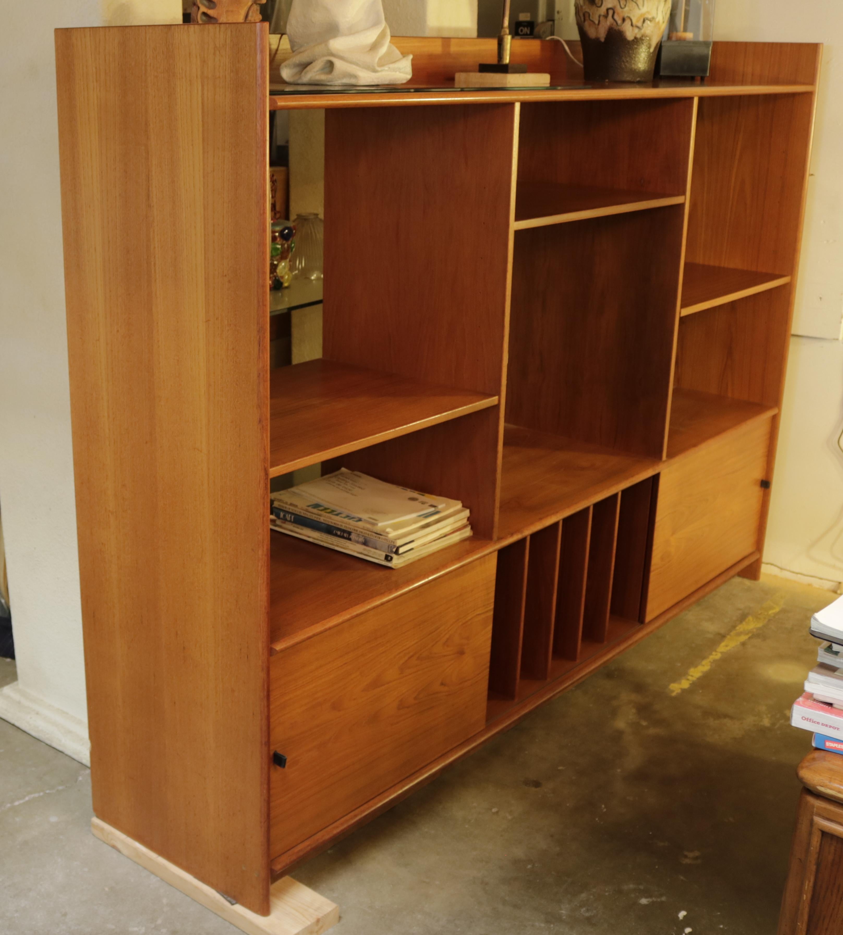 Leather Teak Danish Bookshelf