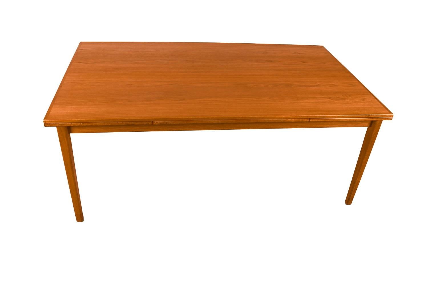 Mid-20th Century Teak Danish Large Rectangular Draw Leaf Expandable Dining Table For Sale