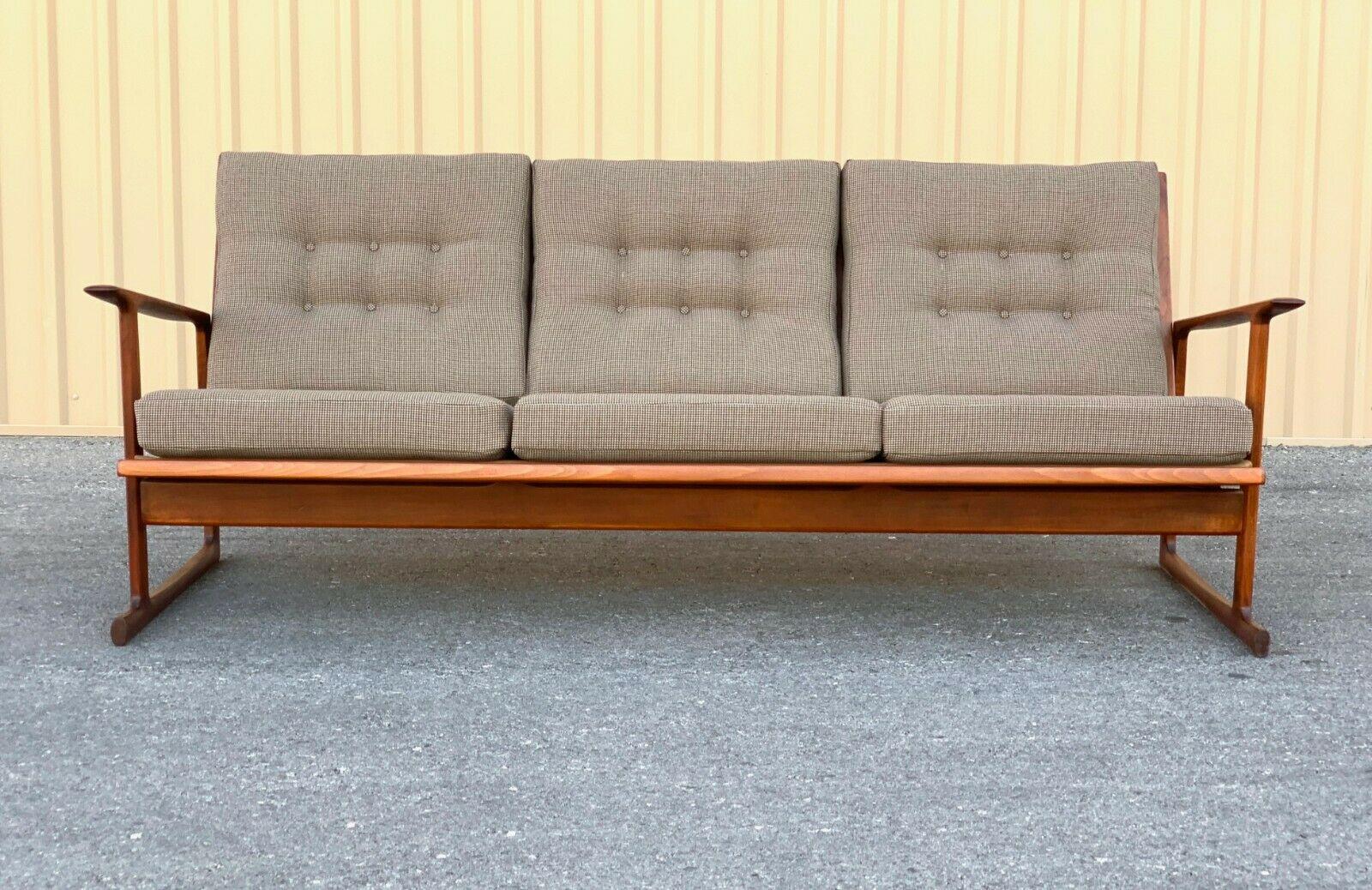 Teak Danish Mid-Century Modern lb Kofod Larsen for Selig Lattice Back Sled Sofa In Good Condition In Las Vegas, NV