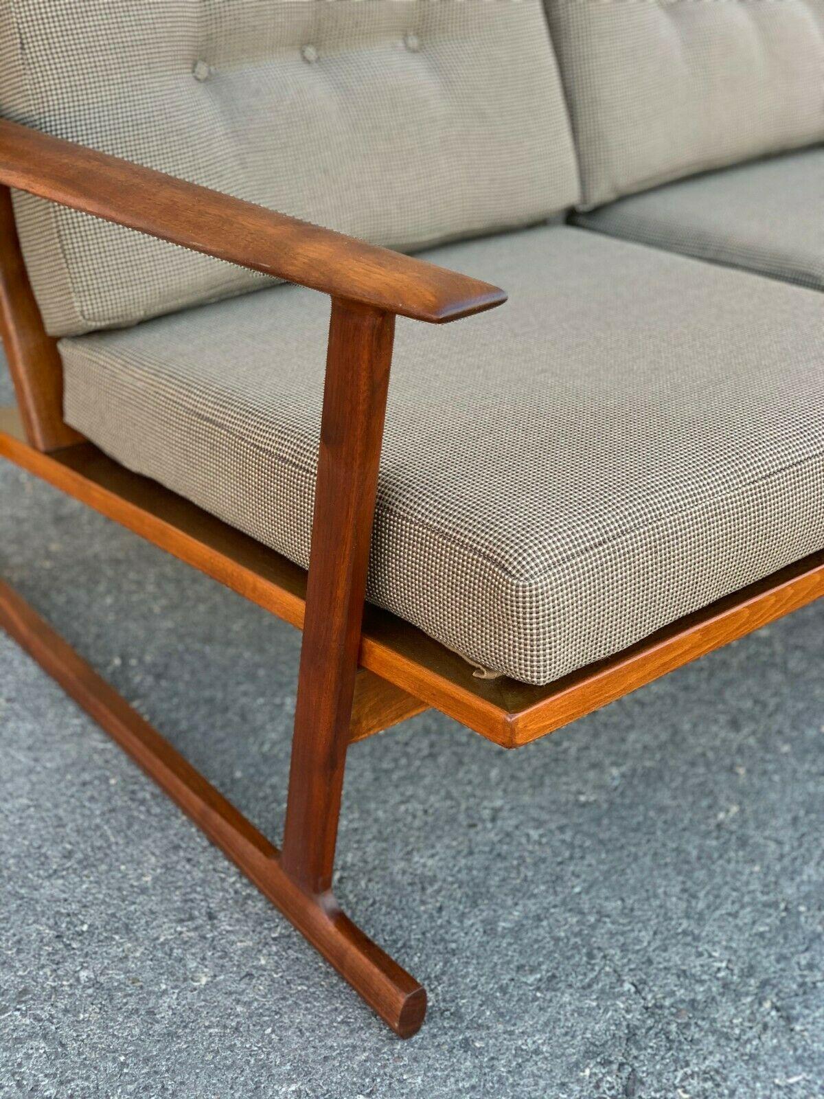 Teak Danish Mid-Century Modern lb Kofod Larsen for Selig Lattice Back Sled Sofa 1