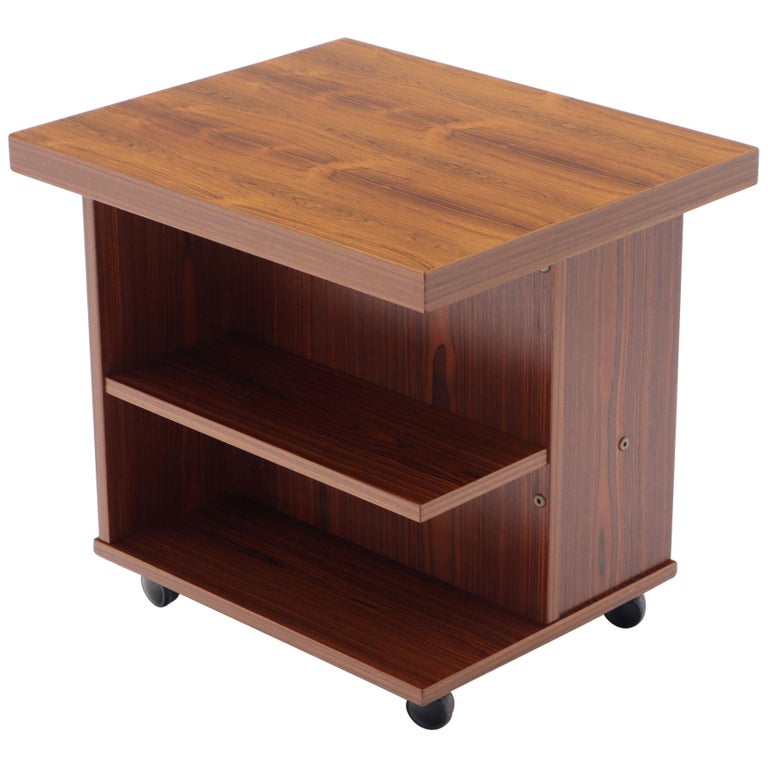 Teak Danish Mid-Century Modern Rolling Bookcase End Table Stand For Sale